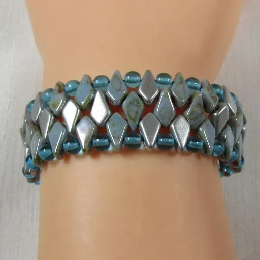 Fashionable Aqua & Gray Crystal Beaded Cuff Bracelet