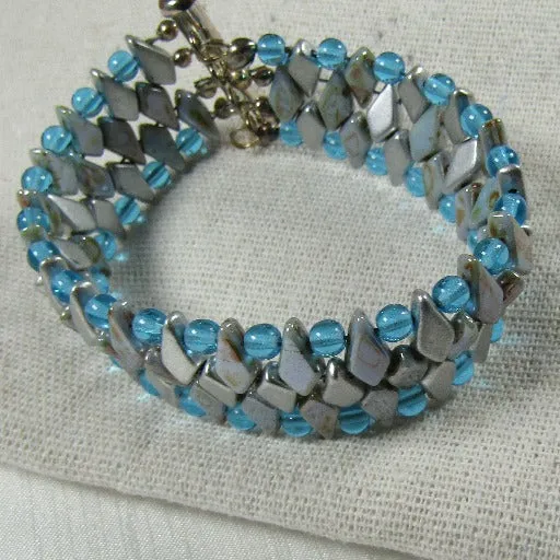 Fashionable Aqua & Gray Crystal Beaded Cuff Bracelet