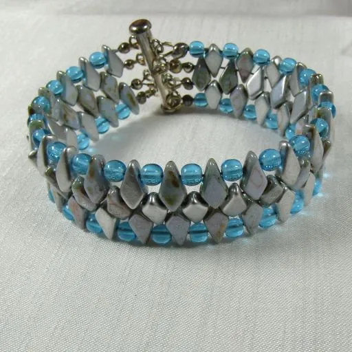 Fashionable Aqua & Gray Crystal Beaded Cuff Bracelet