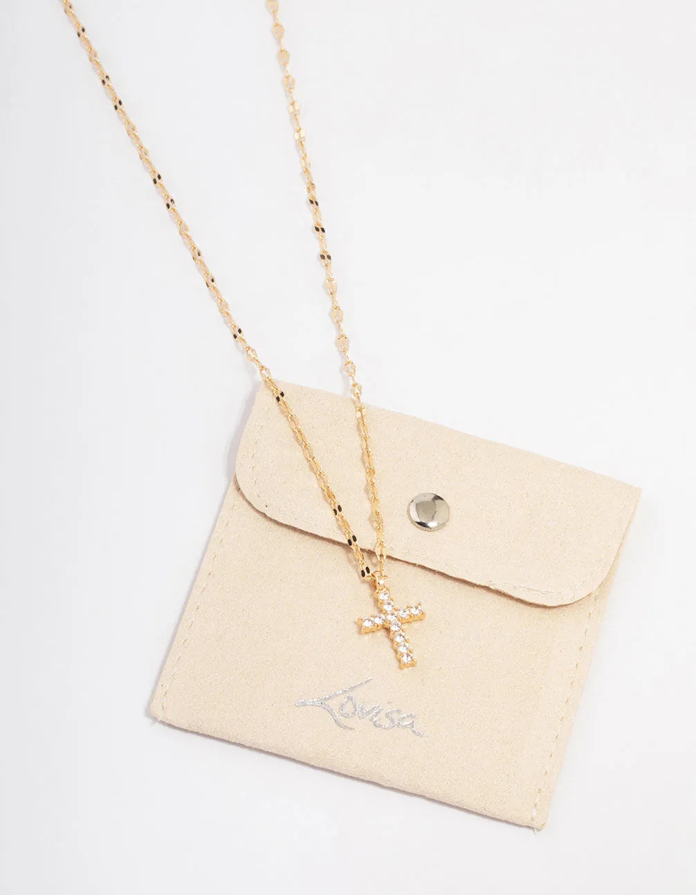 Gold Bezel Diamante Cross Pendant Necklace