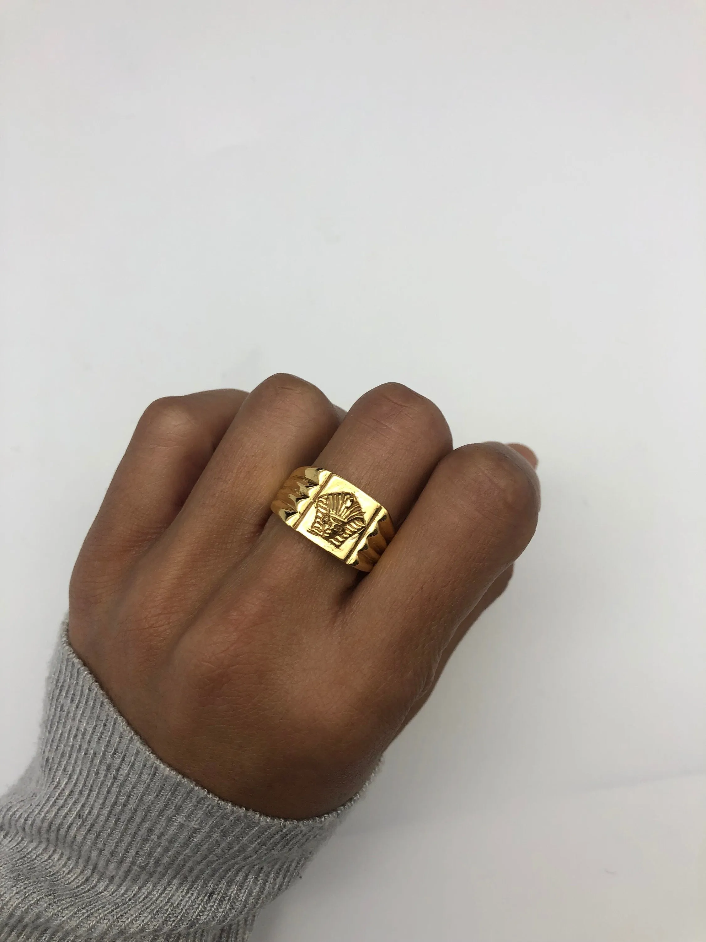 Gold Egyptian Ring - Pharaoh Vintage Ring - Wide Gold Ring