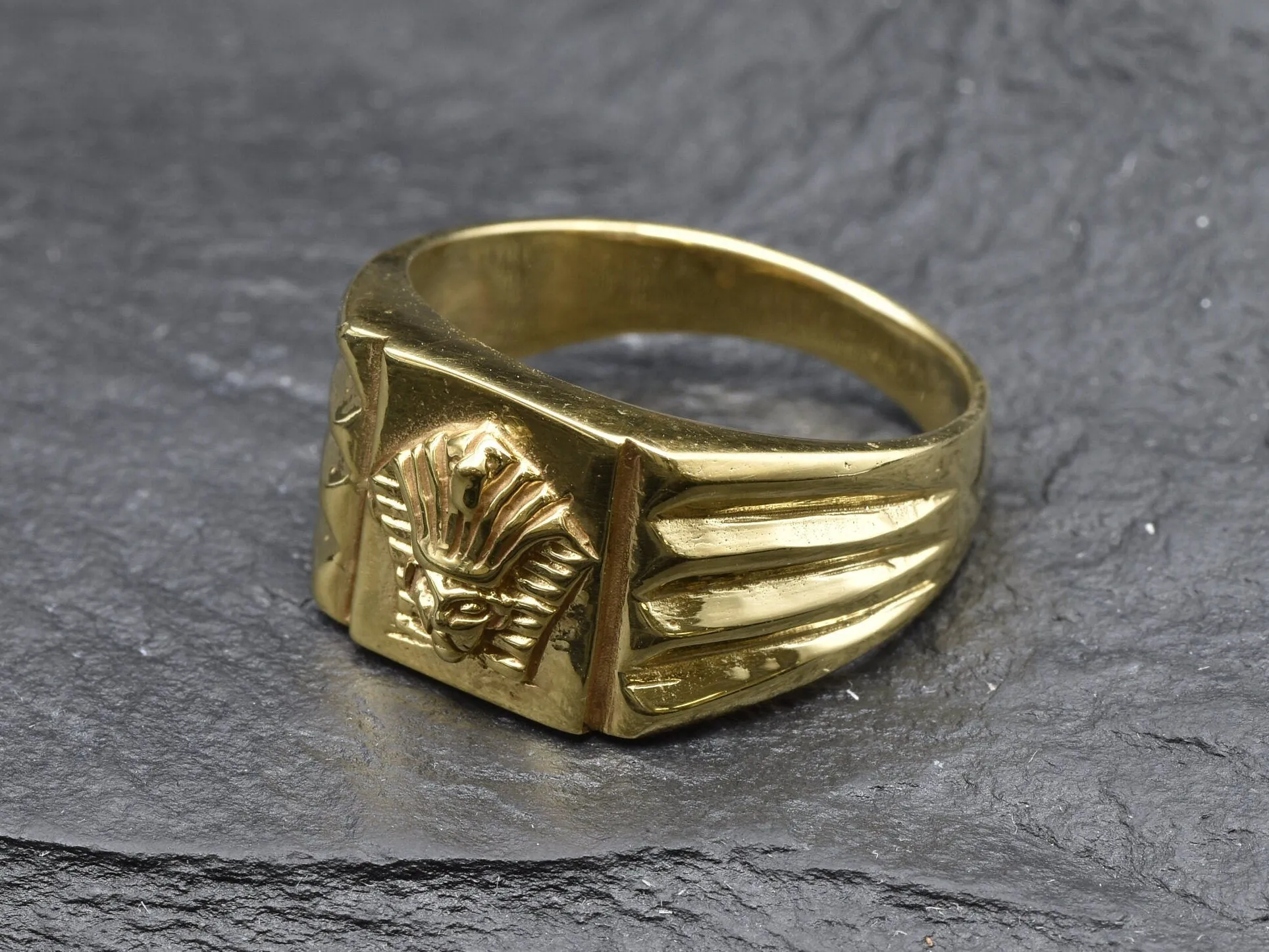 Gold Egyptian Ring - Pharaoh Vintage Ring - Wide Gold Ring