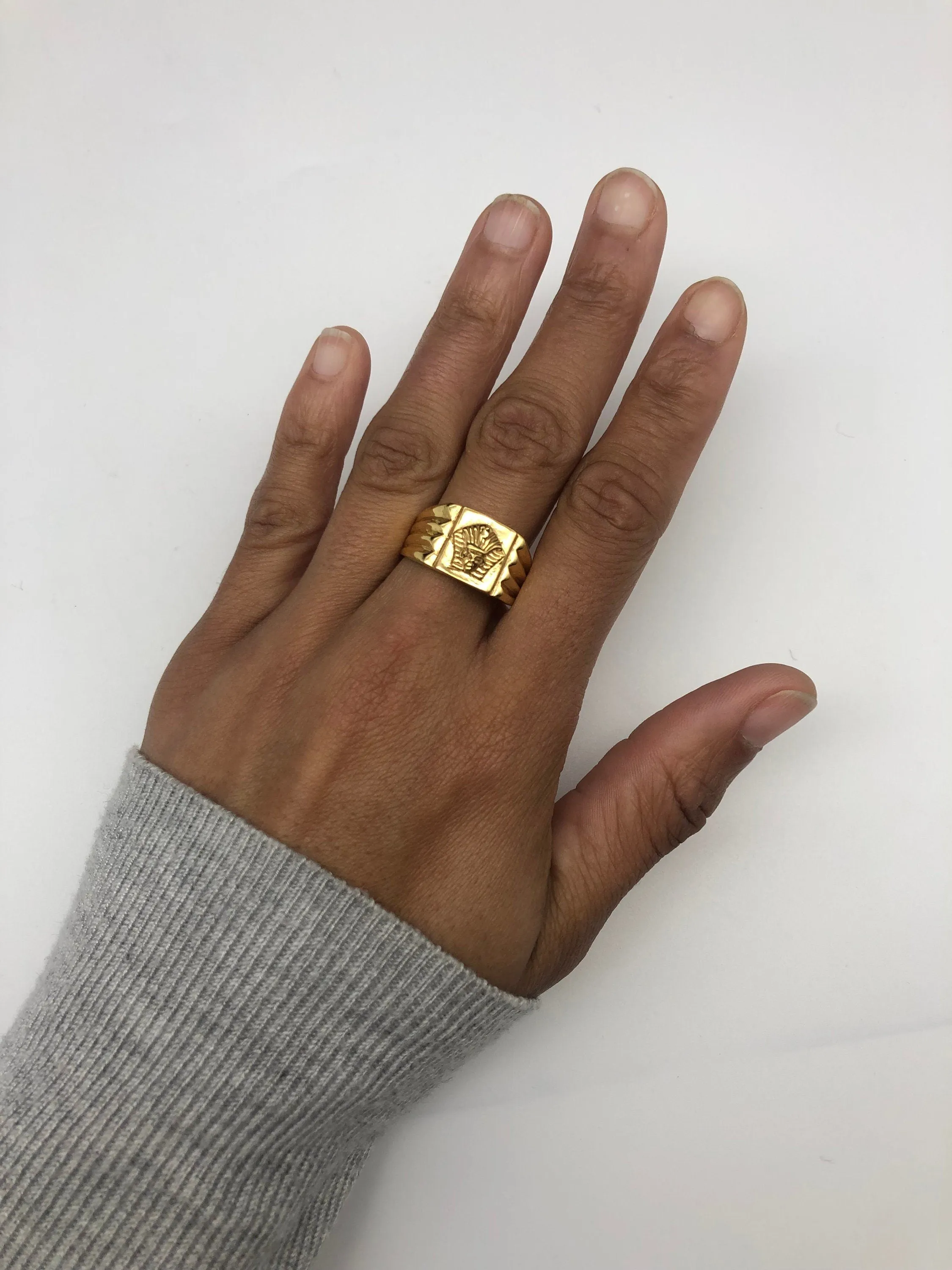 Gold Egyptian Ring - Pharaoh Vintage Ring - Wide Gold Ring