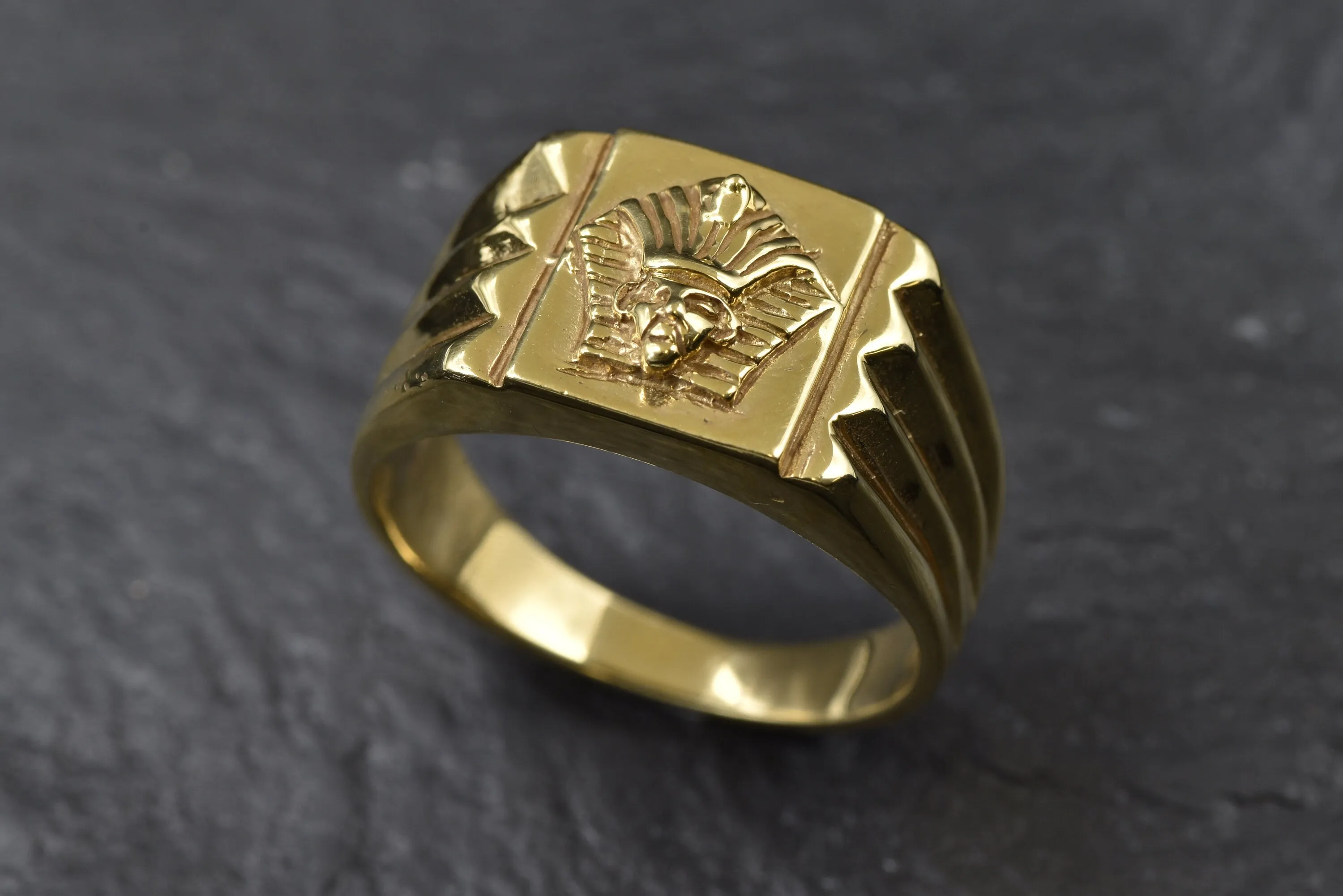 Gold Egyptian Ring - Pharaoh Vintage Ring - Wide Gold Ring