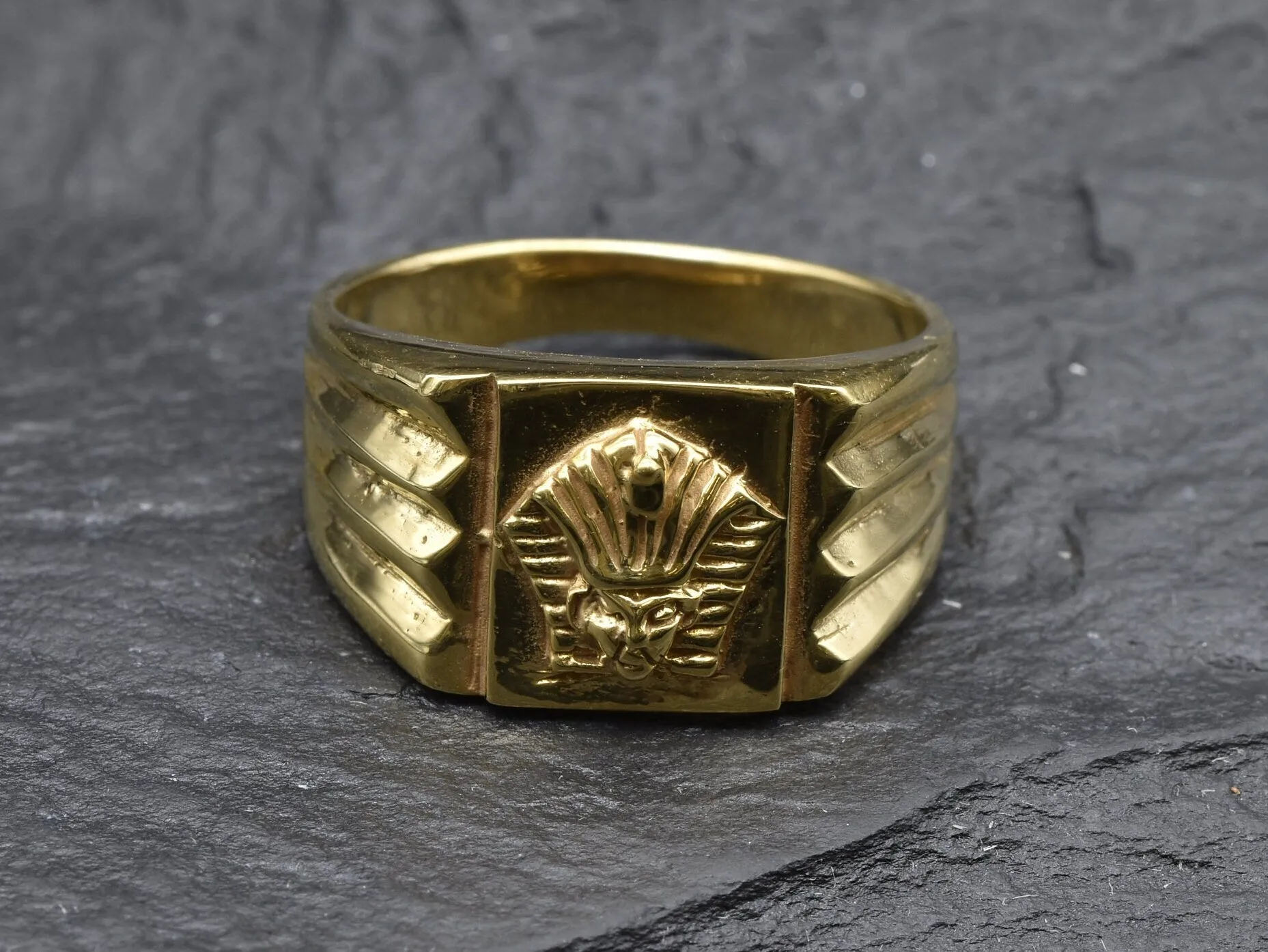 Gold Egyptian Ring - Pharaoh Vintage Ring - Wide Gold Ring