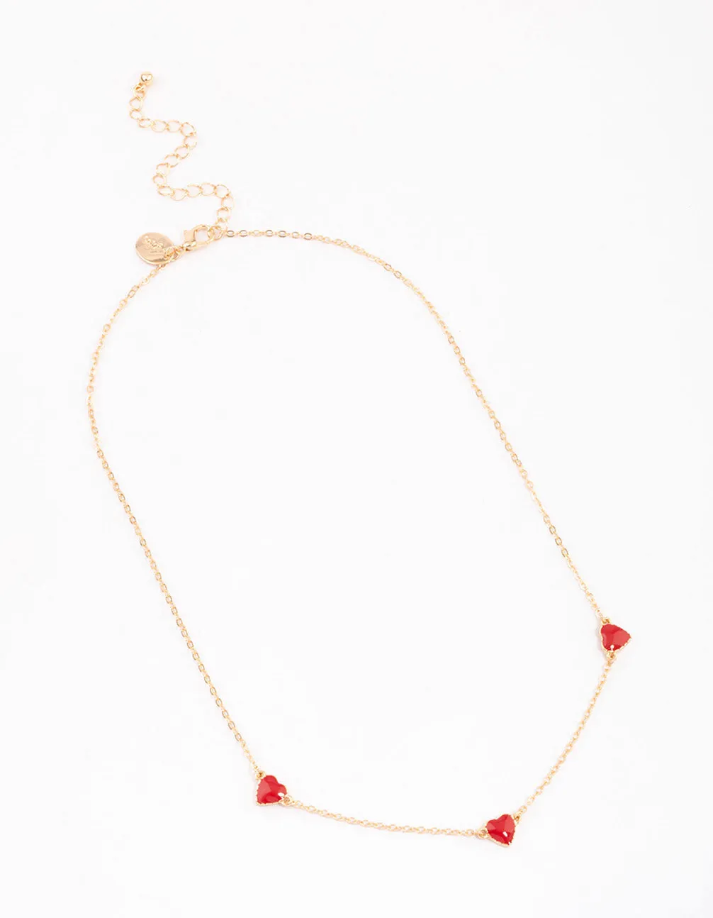 Gold Enamel Heart Station Short Necklace