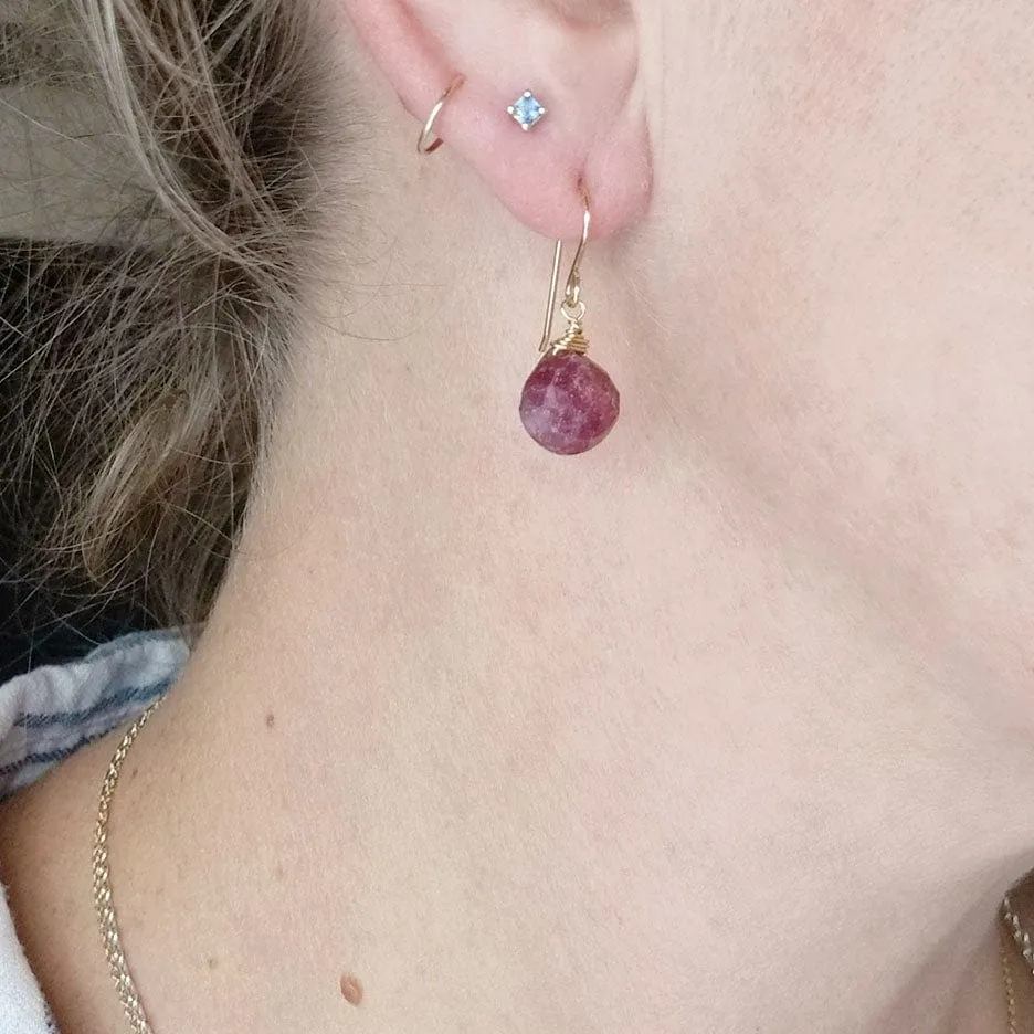 Gold Fill Ruby Drop Earring