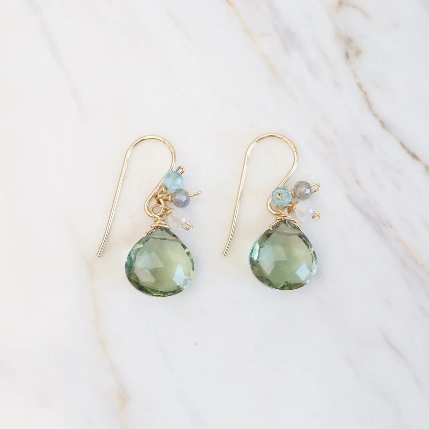 Gold Filled Rondelle Cluster with Green Amethyst Earring