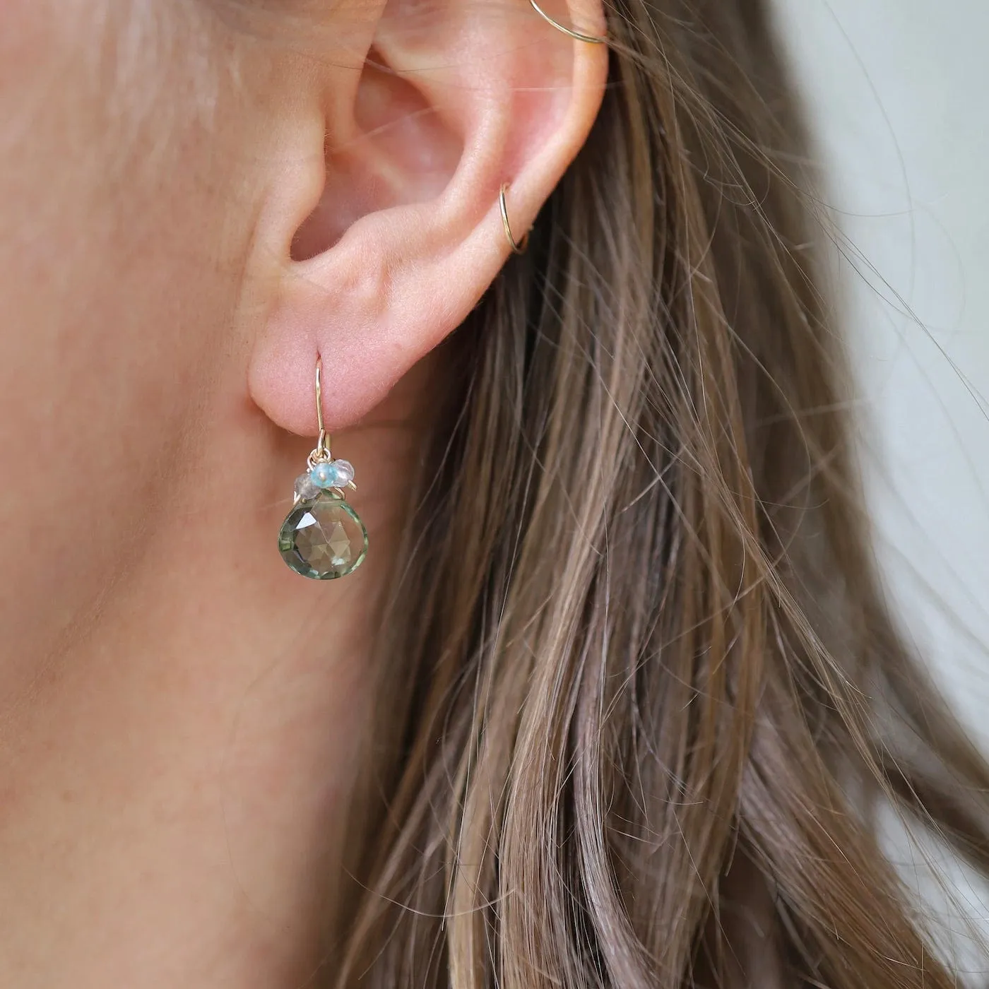 Gold Filled Rondelle Cluster with Green Amethyst Earring