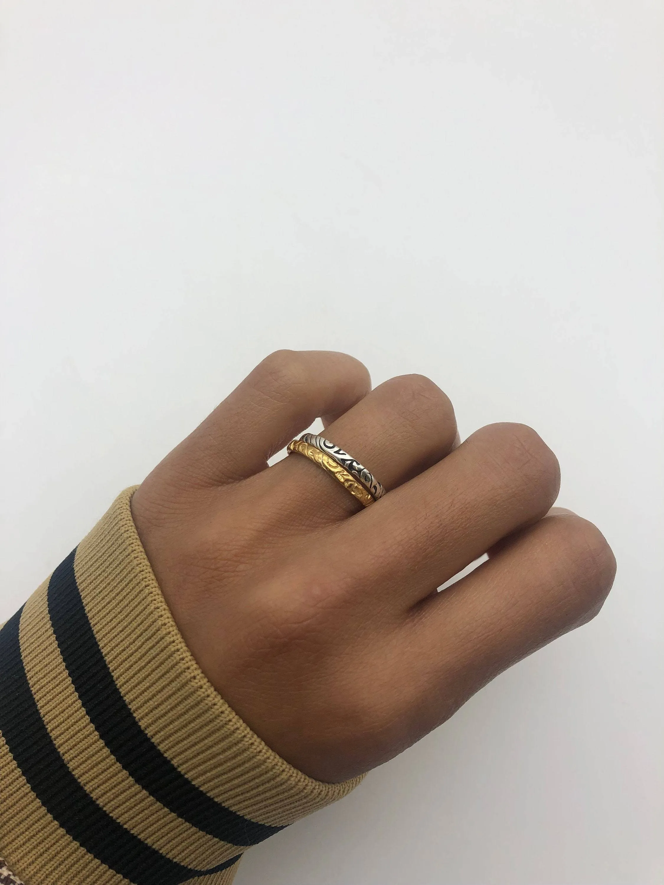 Gold Tribal Band - Ancient Gold Ring - Engraved Boho Ring