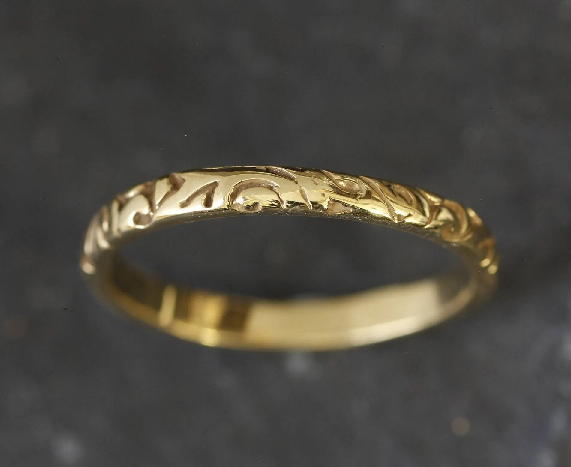 Gold Tribal Band - Ancient Gold Ring - Engraved Boho Ring