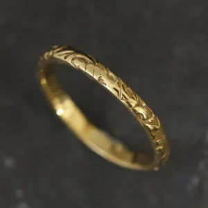 Gold Tribal Band - Ancient Gold Ring - Engraved Boho Ring