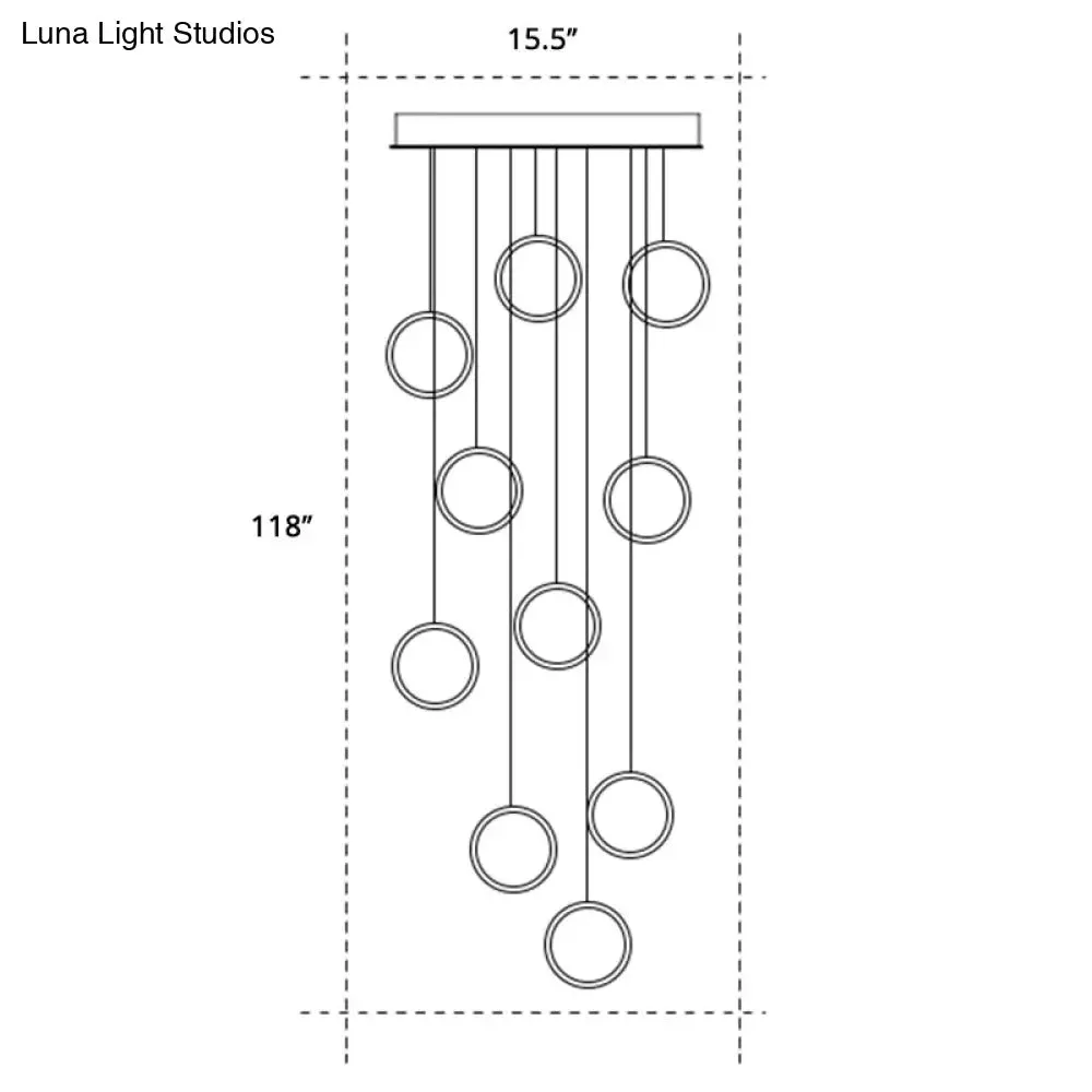 Golden LED Suspension Pendant Light - Sleek Metallic Halo Design for Stairways