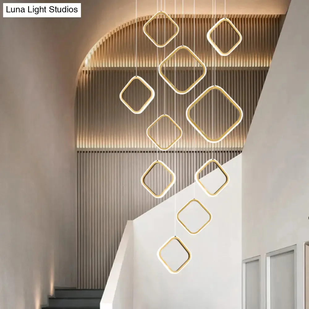 Golden LED Suspension Pendant Light - Sleek Metallic Halo Design for Stairways