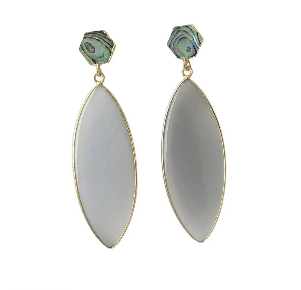 Grey Catseye and Abalone Shell Earrings