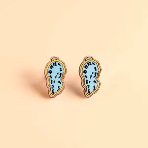 Hand-Painted  Melting Clock Stud Earrings Inspired by Salvador Dali -PET15112