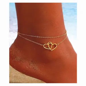 Heart Decor Layered Romantic Bridal Anklet Chain