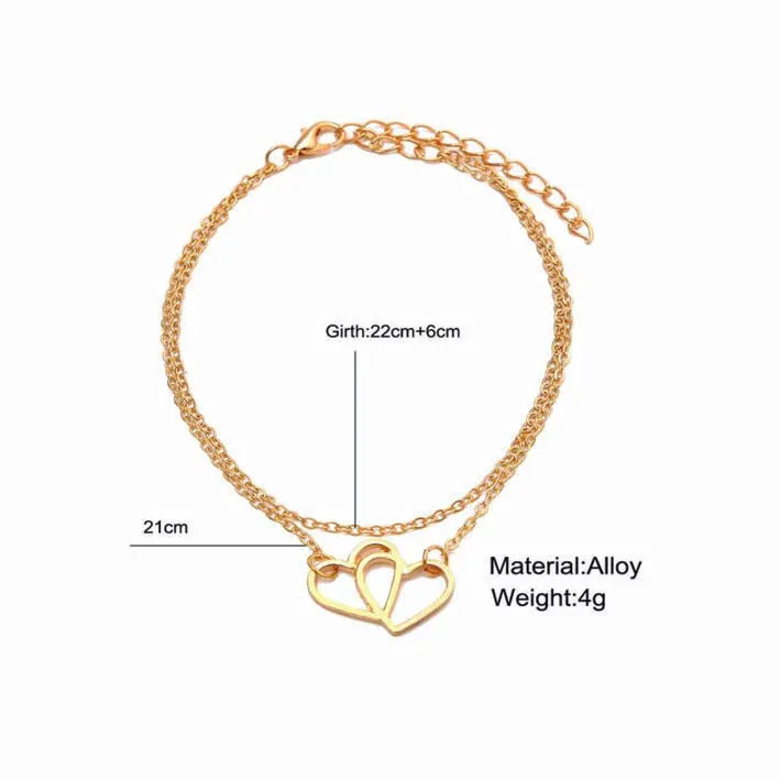 Heart Decor Layered Romantic Bridal Anklet Chain