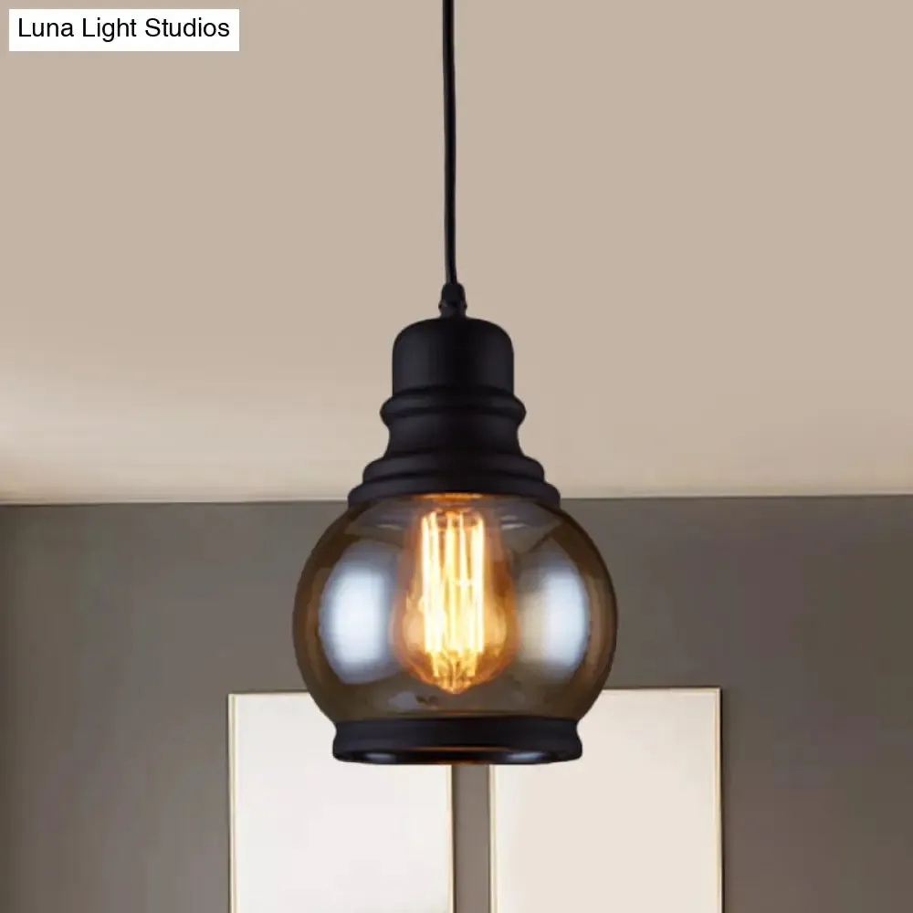 Industrial Pendant Light Kit - Clear Glass, Black Finish, Jar Shape, 1 Head, Ceiling Hang Fixture