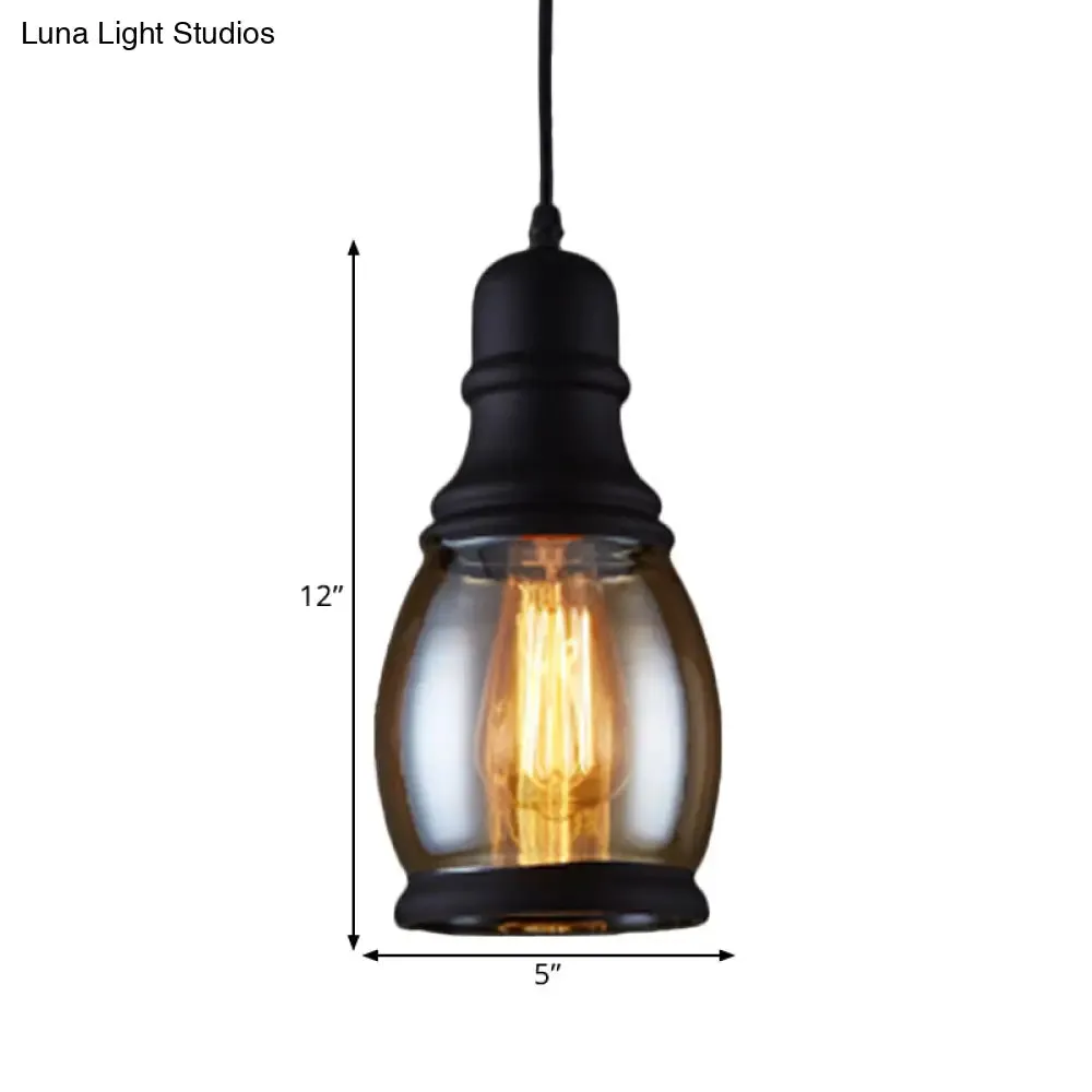 Industrial Pendant Light Kit - Clear Glass, Black Finish, Jar Shape, 1 Head, Ceiling Hang Fixture