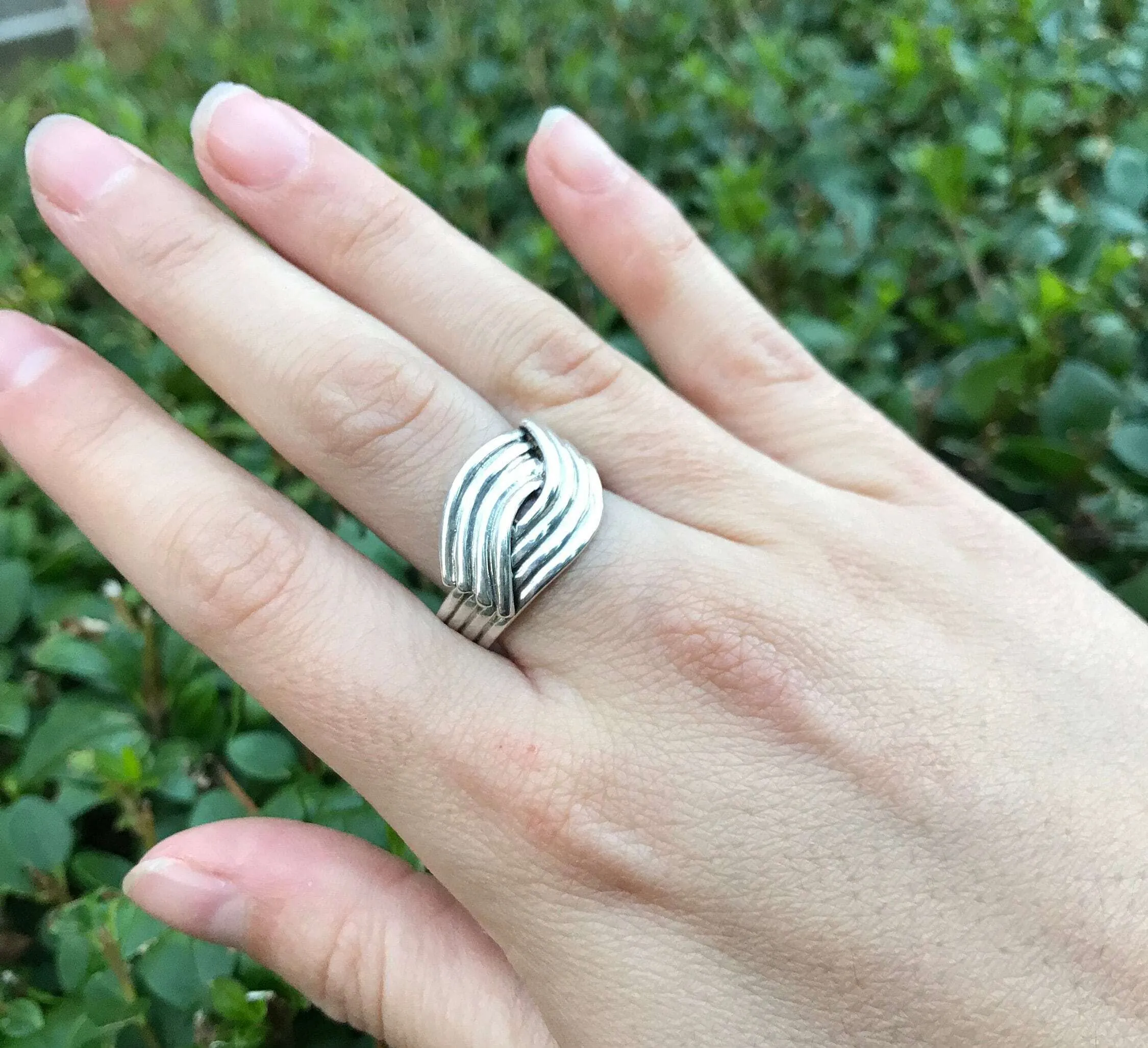 Infinity Silver Ring - Bypass Wide Band - Statement Wave Ring