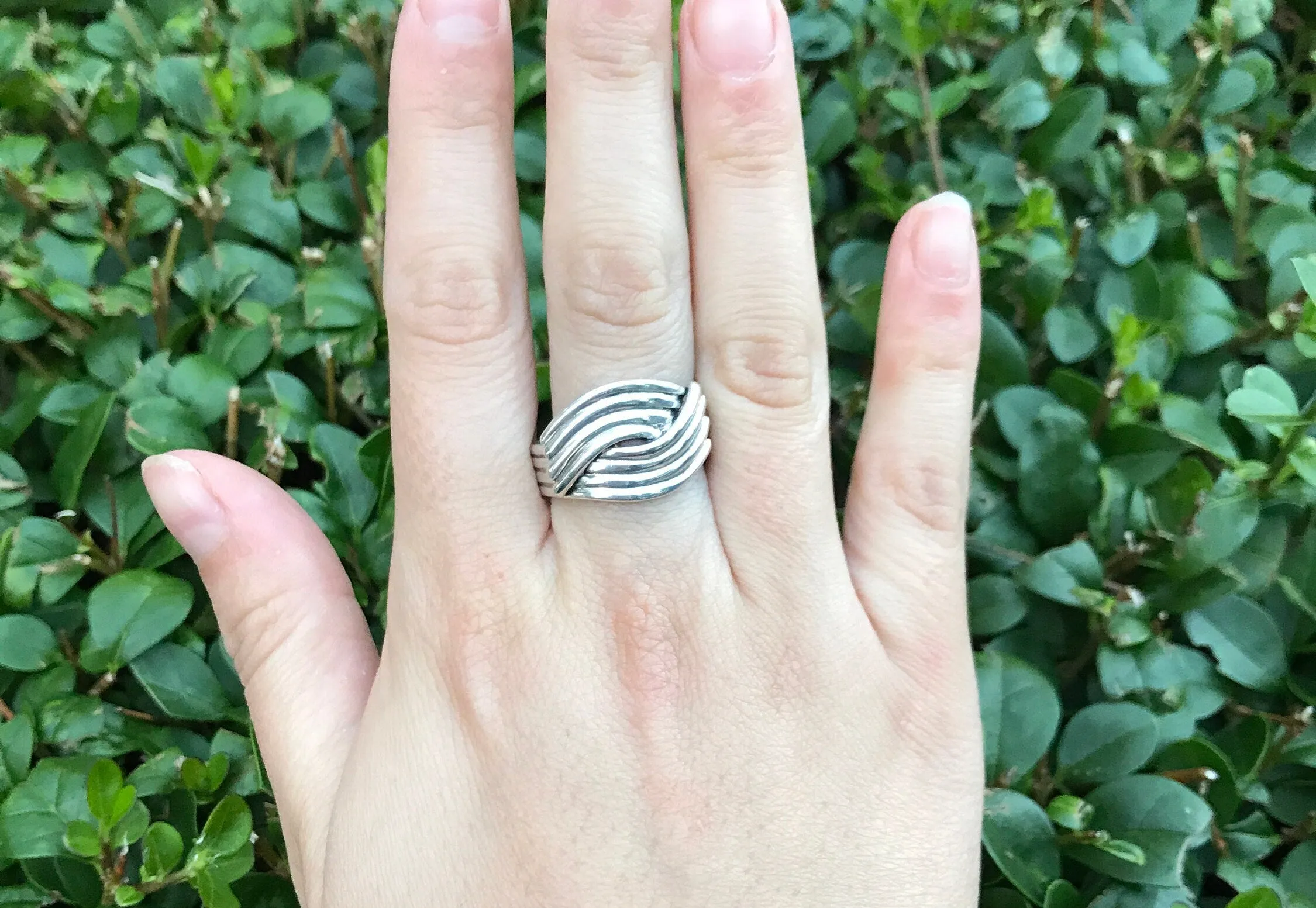 Infinity Silver Ring - Bypass Wide Band - Statement Wave Ring