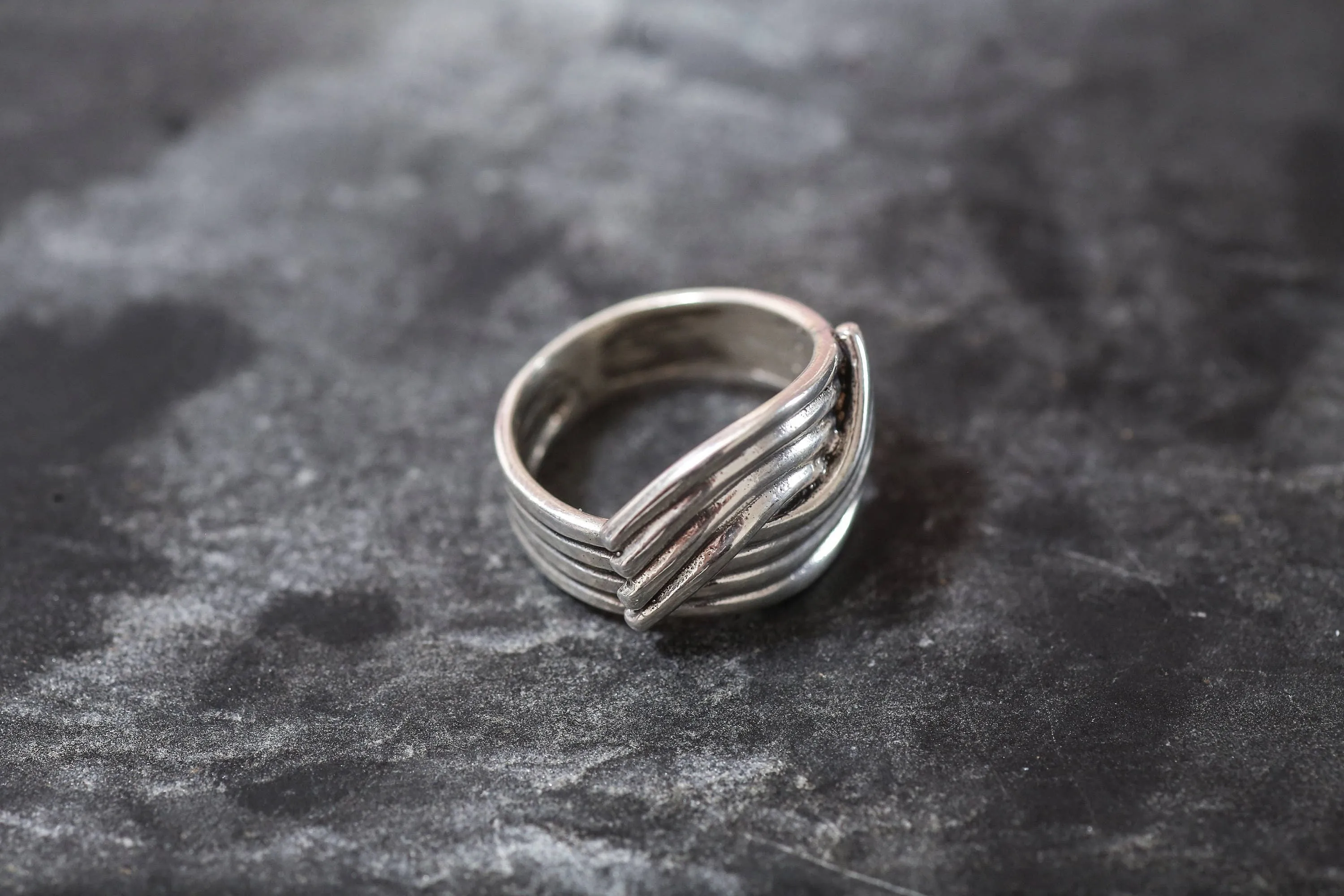 Infinity Silver Ring - Bypass Wide Band - Statement Wave Ring