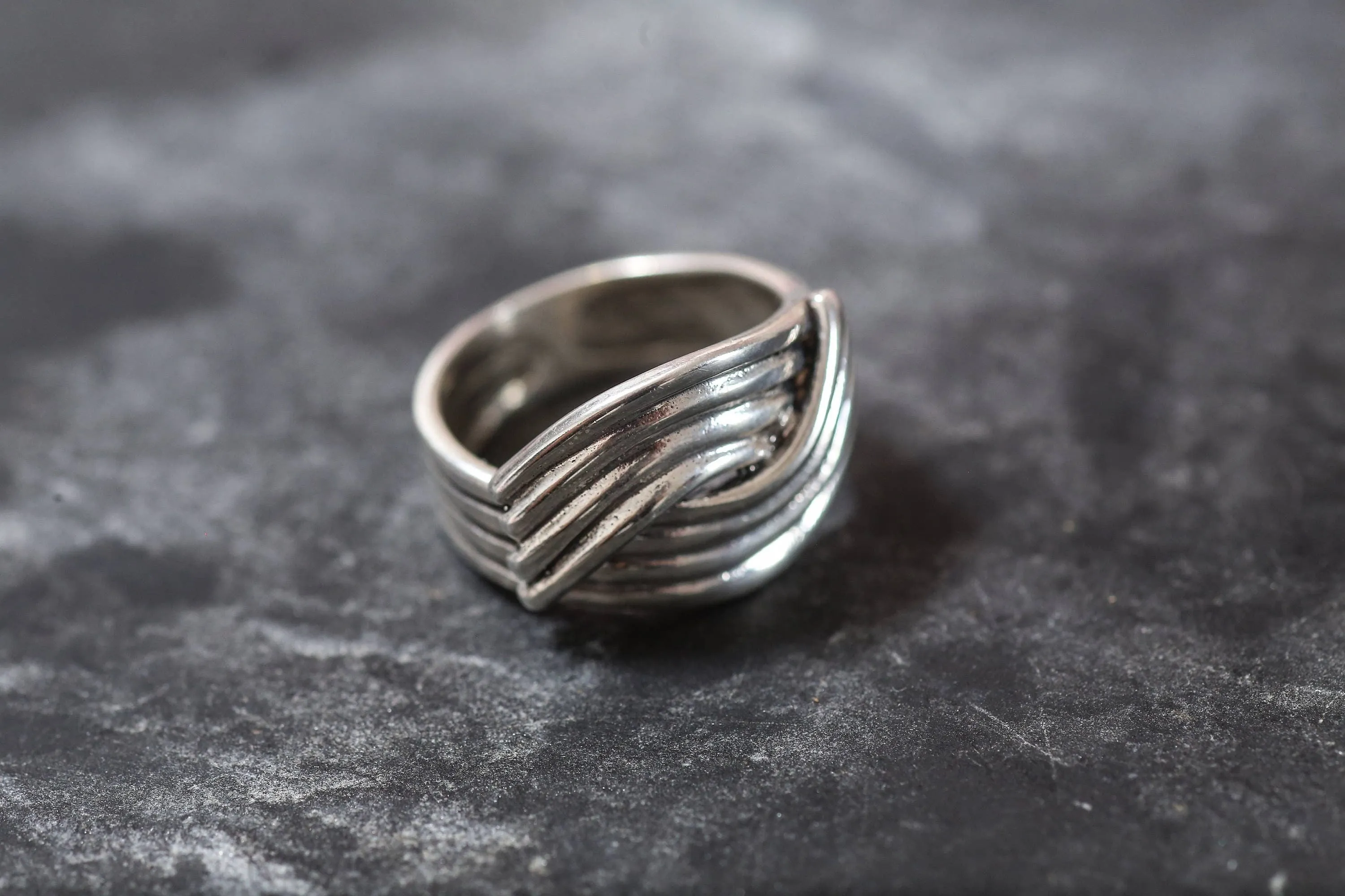 Infinity Silver Ring - Bypass Wide Band - Statement Wave Ring