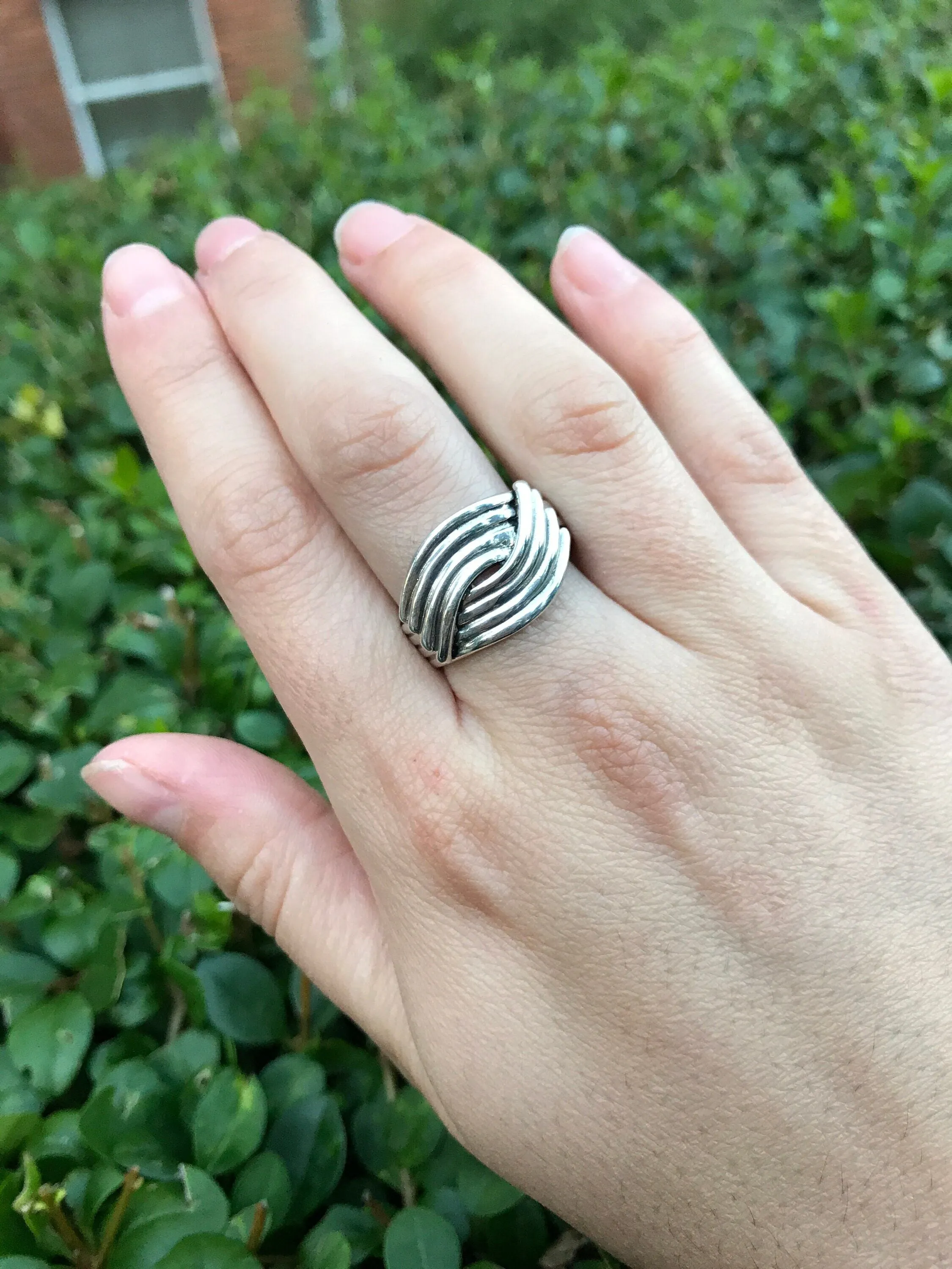 Infinity Silver Ring - Bypass Wide Band - Statement Wave Ring