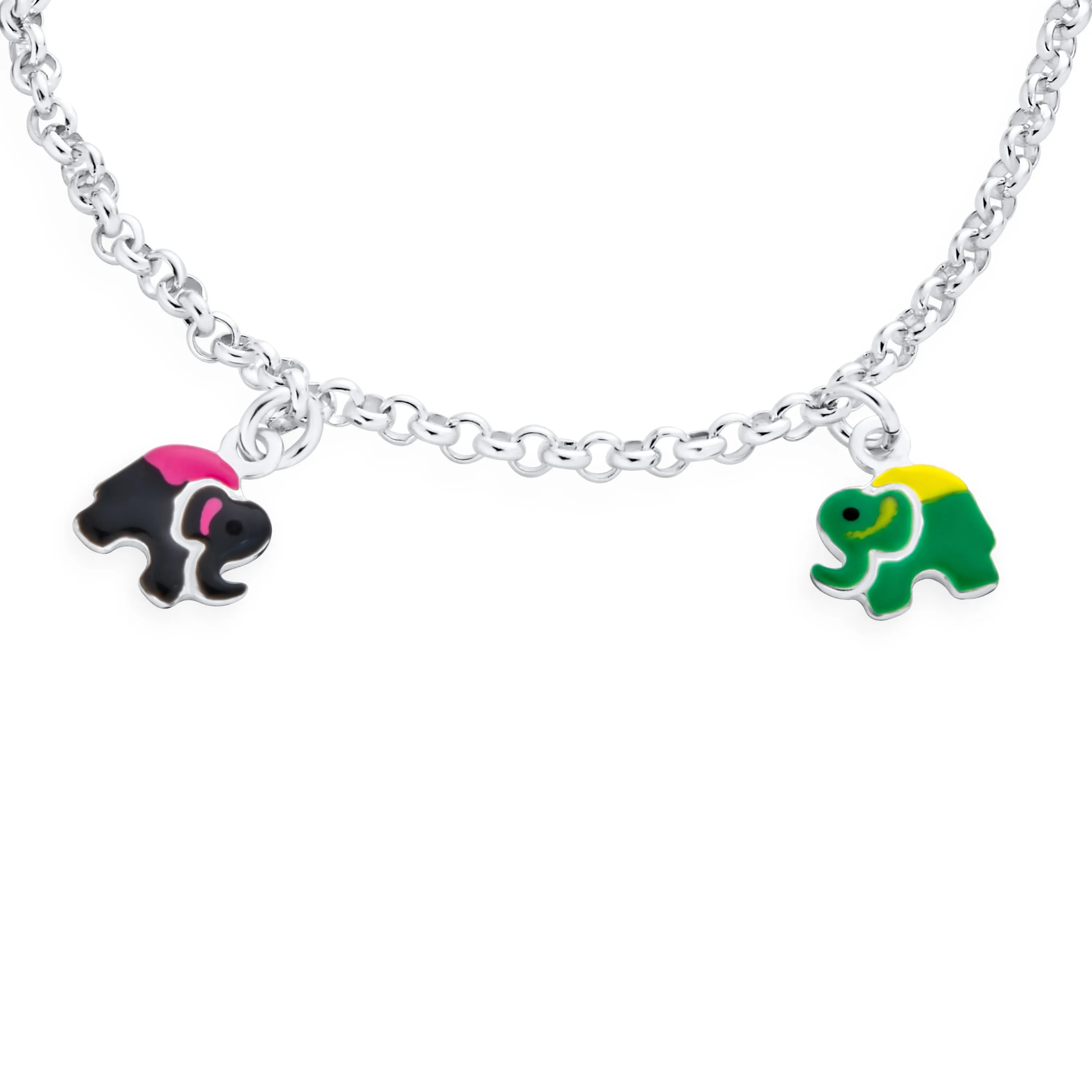 Kids Multi Color Good Luck Elephant Charm Bracelet 925 Sterling Silver