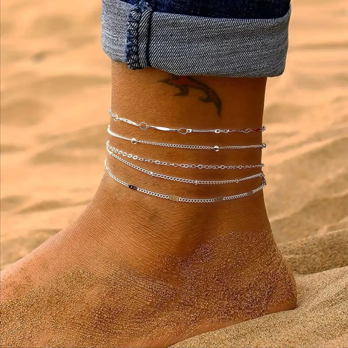 Kyerlyn Layered Silver Anklets