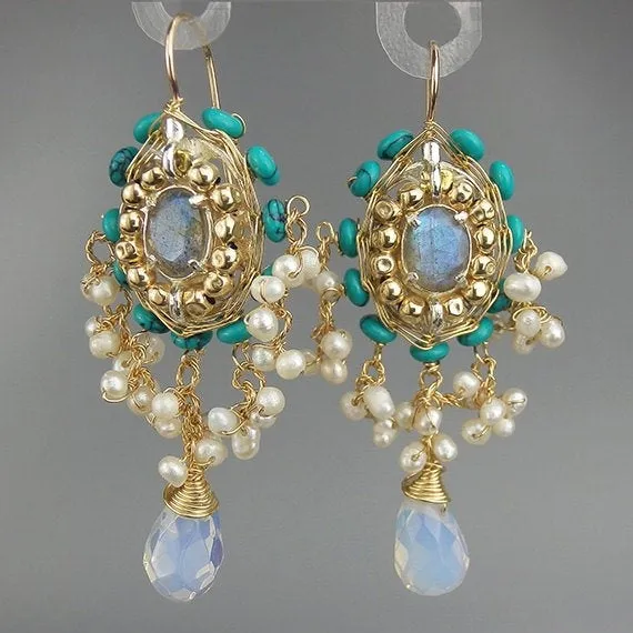 Labradorite Turquoise Maharaja Earrings