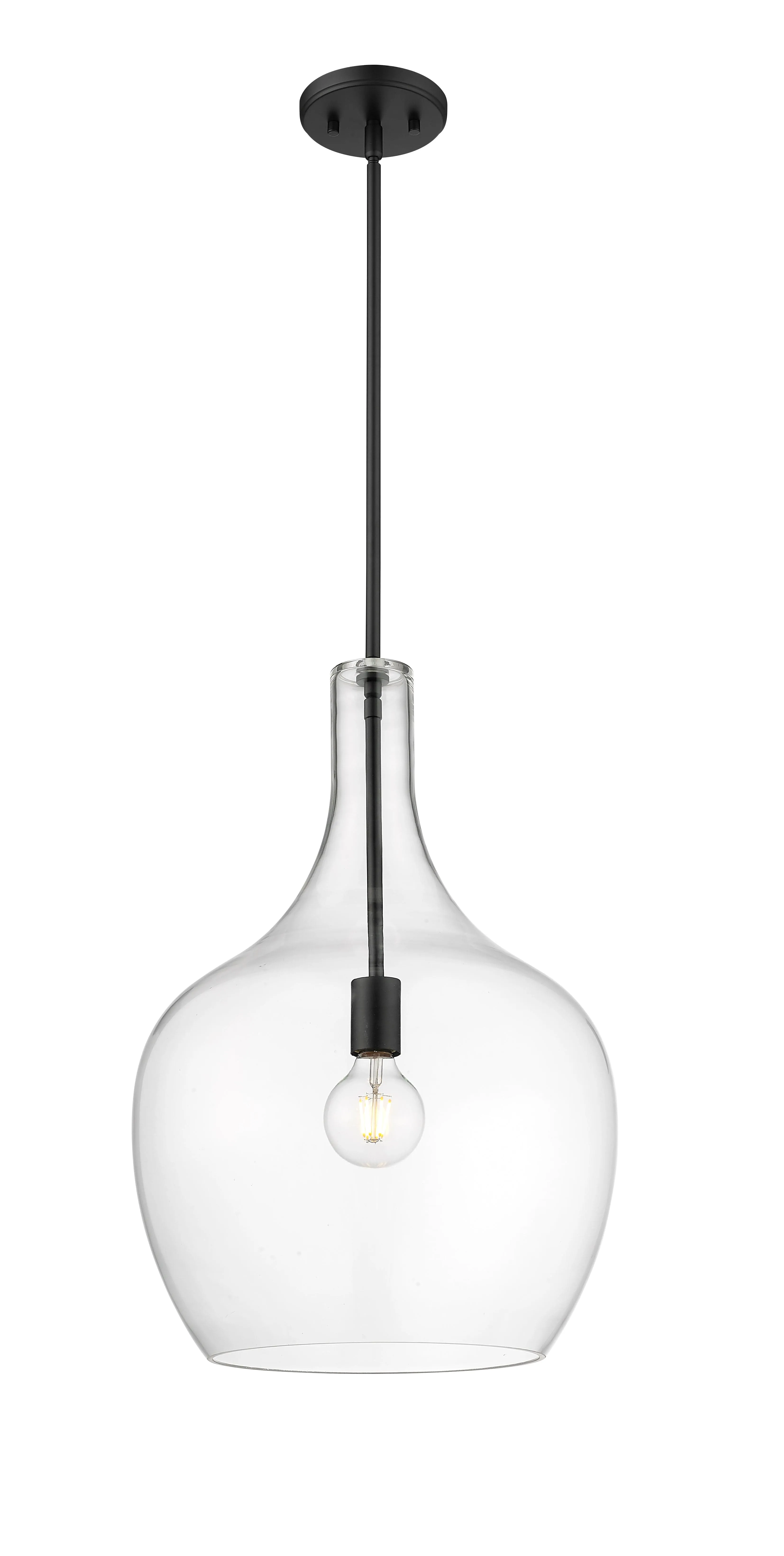 Lamara Pendant - Matte Black - Clear Glass - 15in. Diameter - E26 Medium Base