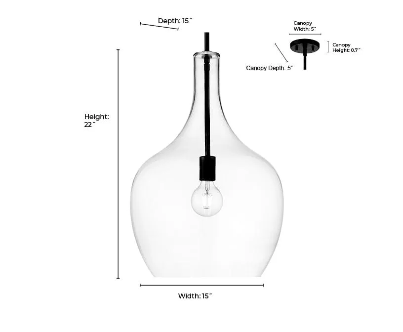 Lamara Pendant - Matte Black - Clear Glass - 15in. Diameter - E26 Medium Base