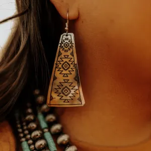 Large Silver Burnished Aztec Earrings