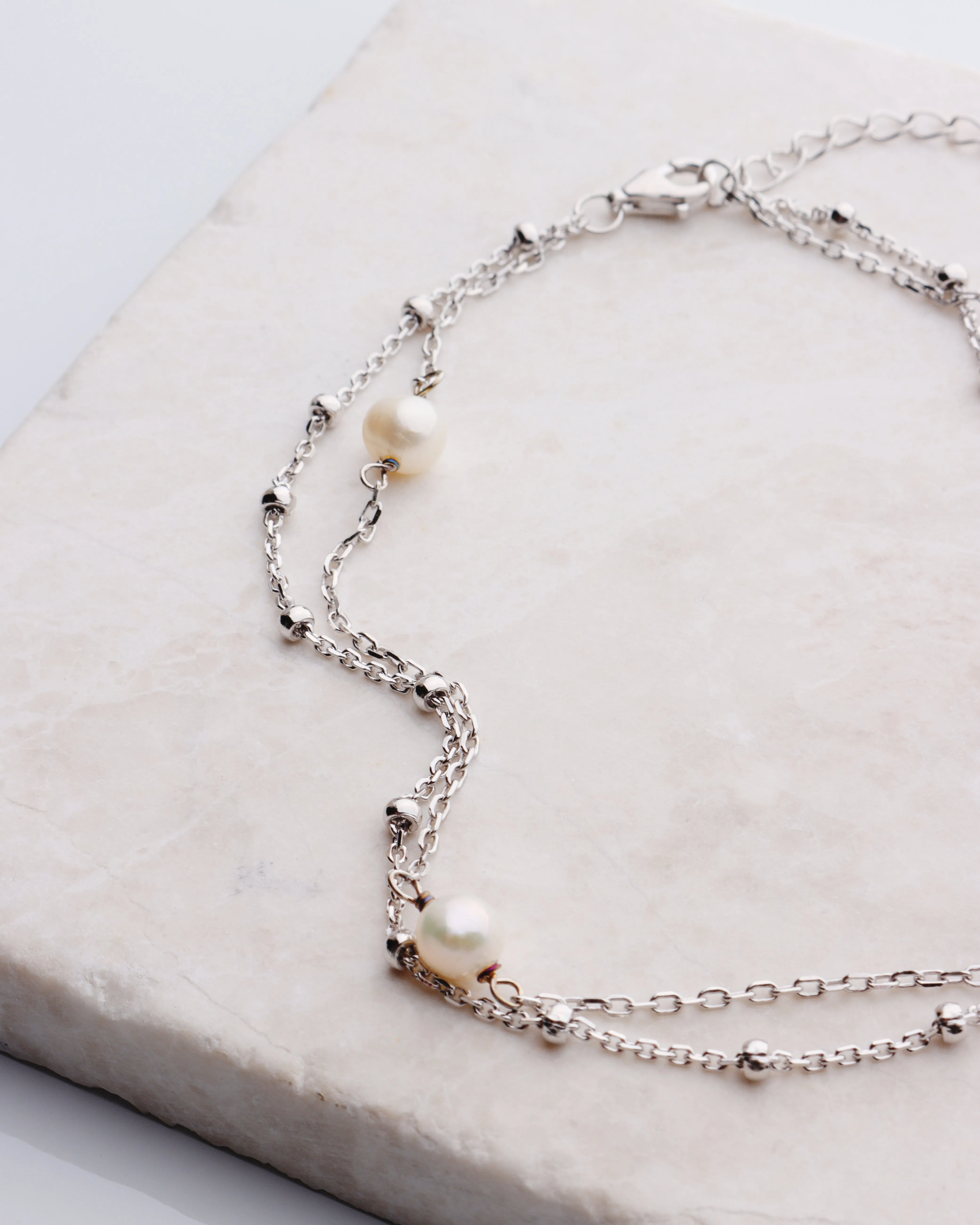 Layered Pearl & Dotted Chain Anklet