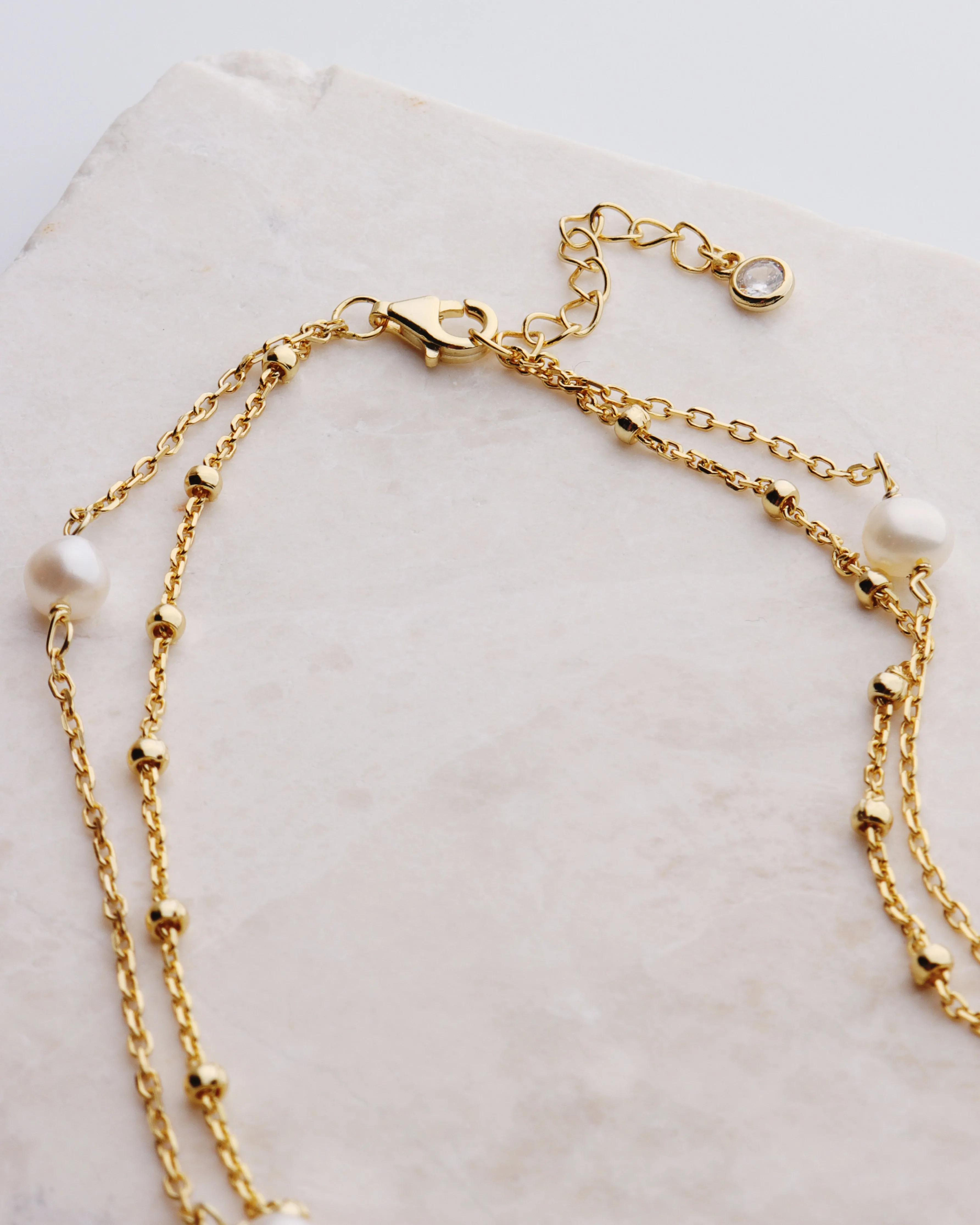 Layered Pearl & Dotted Chain Anklet