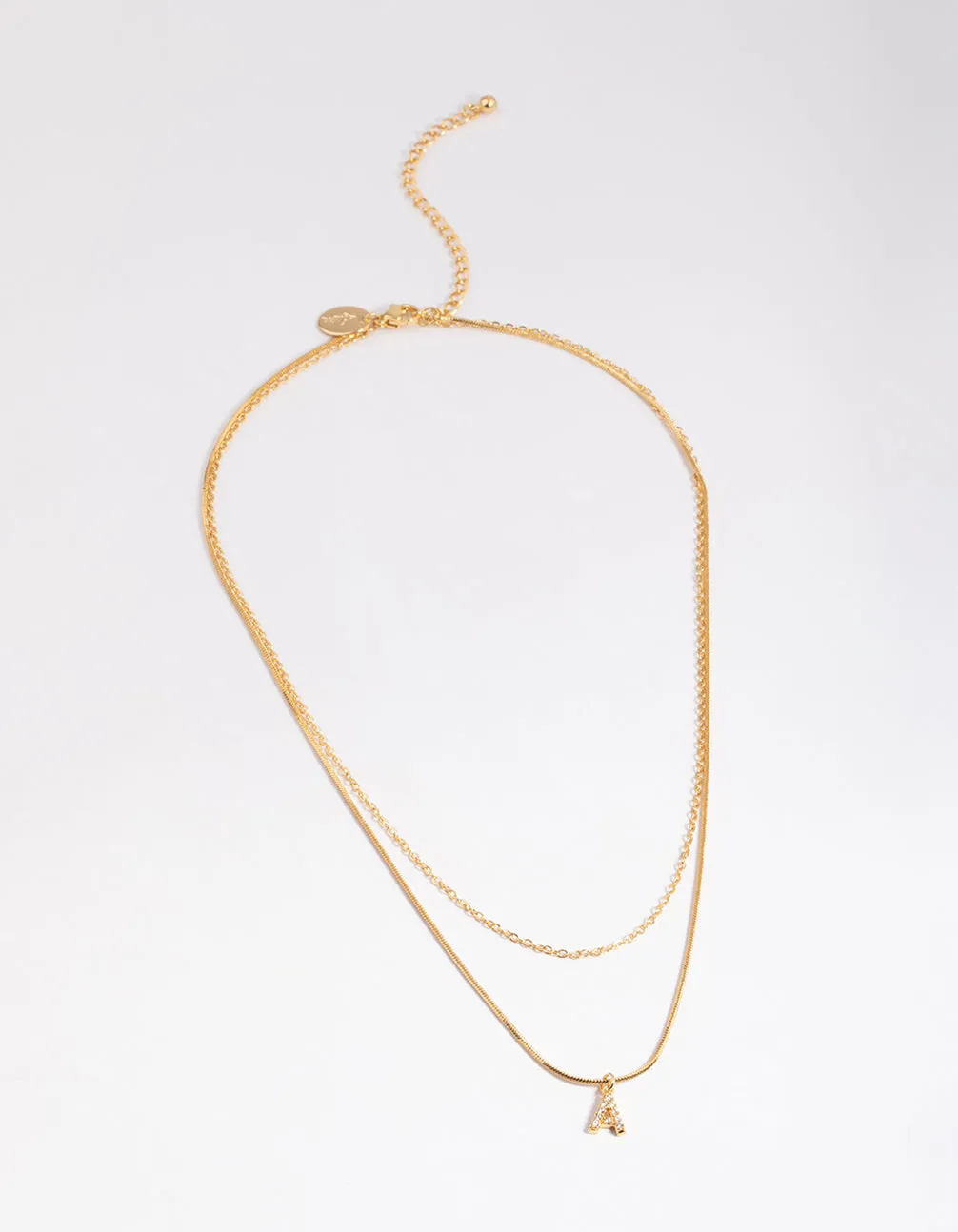 Letter A Gold Plated Layered Initial Diamante Necklace