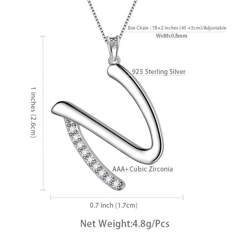 Letter Initial N Necklaces Pendant Women Girls Name Jewelry Gift 925 Sterling Silver