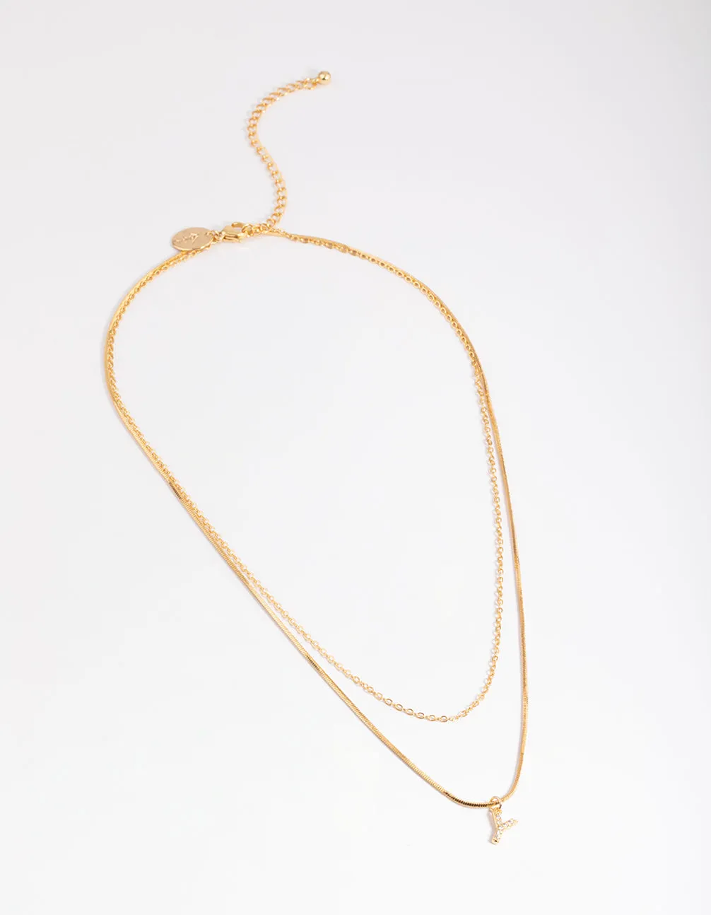 Letter Y Gold Plated Layered Initial Diamante Necklace