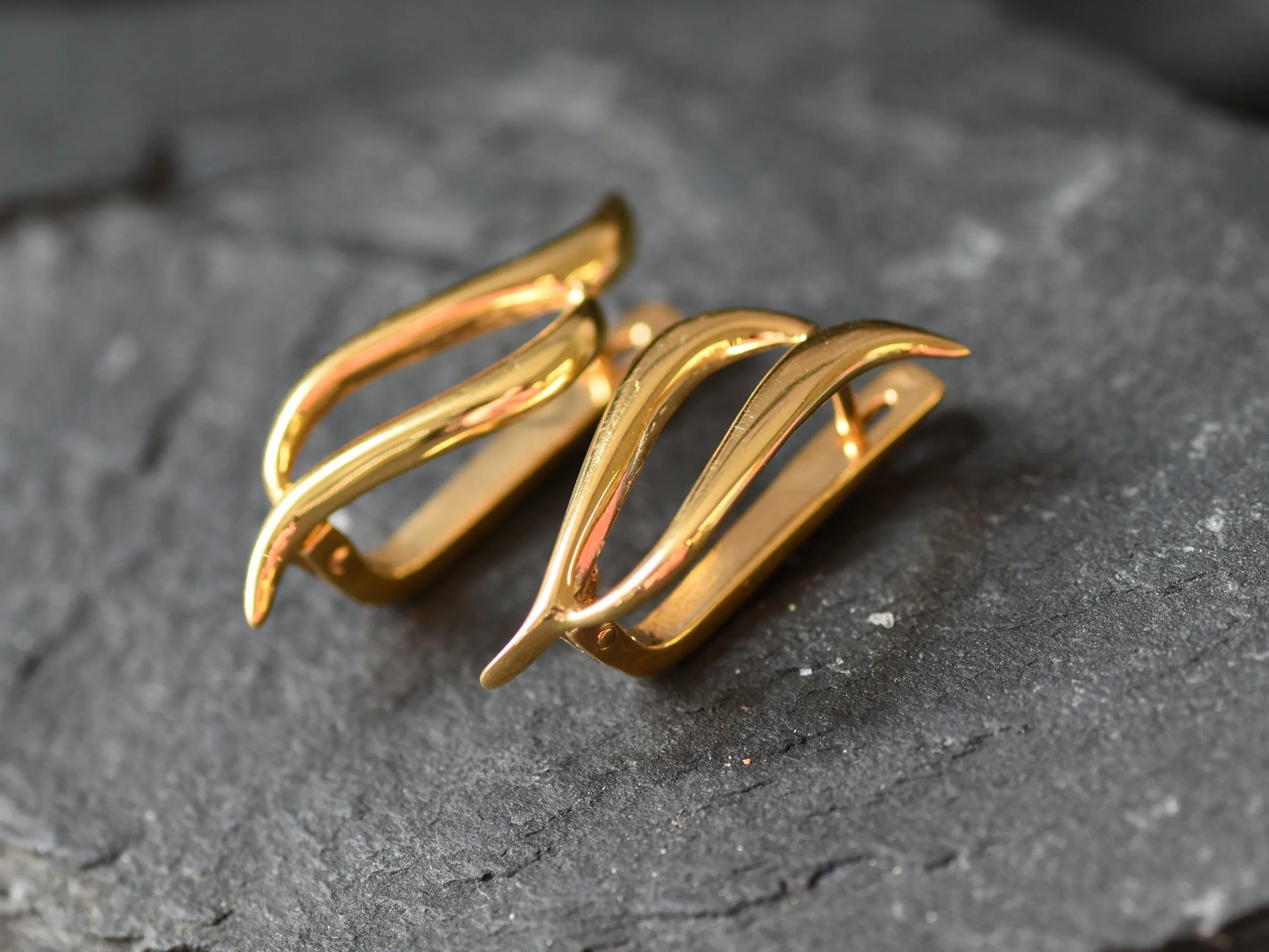 Long Gold Earrings - Artistic Gold Earrings, Gold Women Earrings