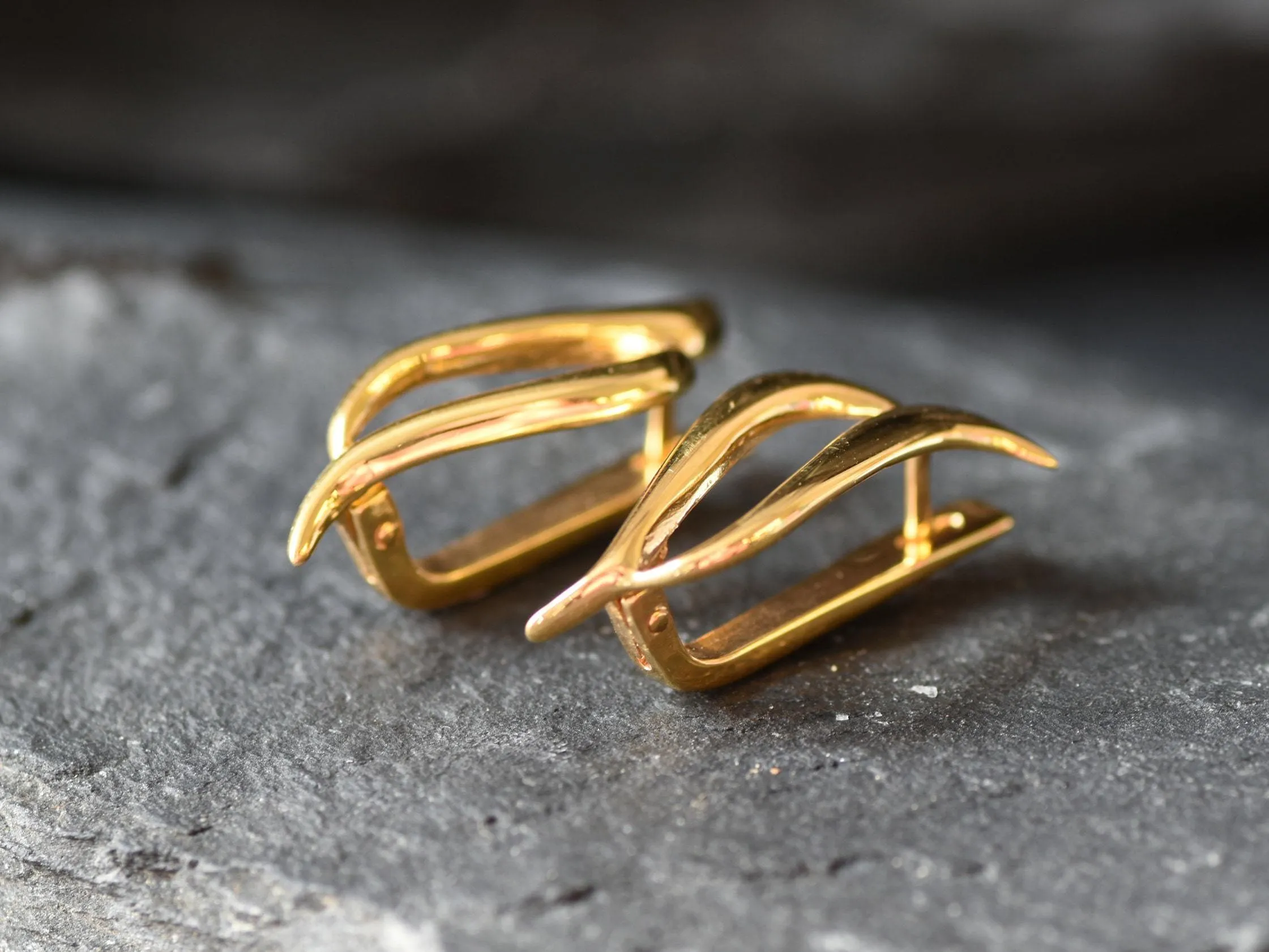 Long Gold Earrings - Artistic Gold Earrings, Gold Women Earrings