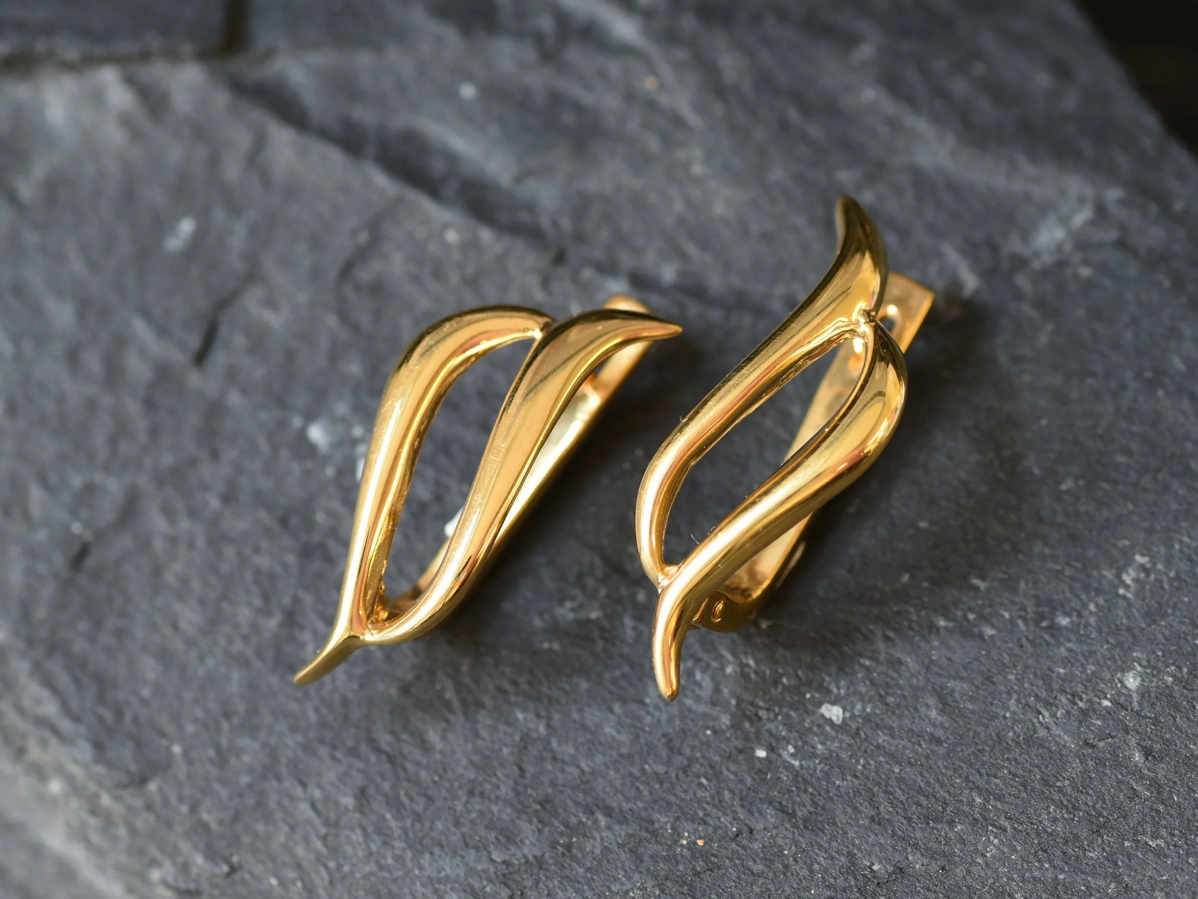 Long Gold Earrings - Artistic Gold Earrings, Gold Women Earrings