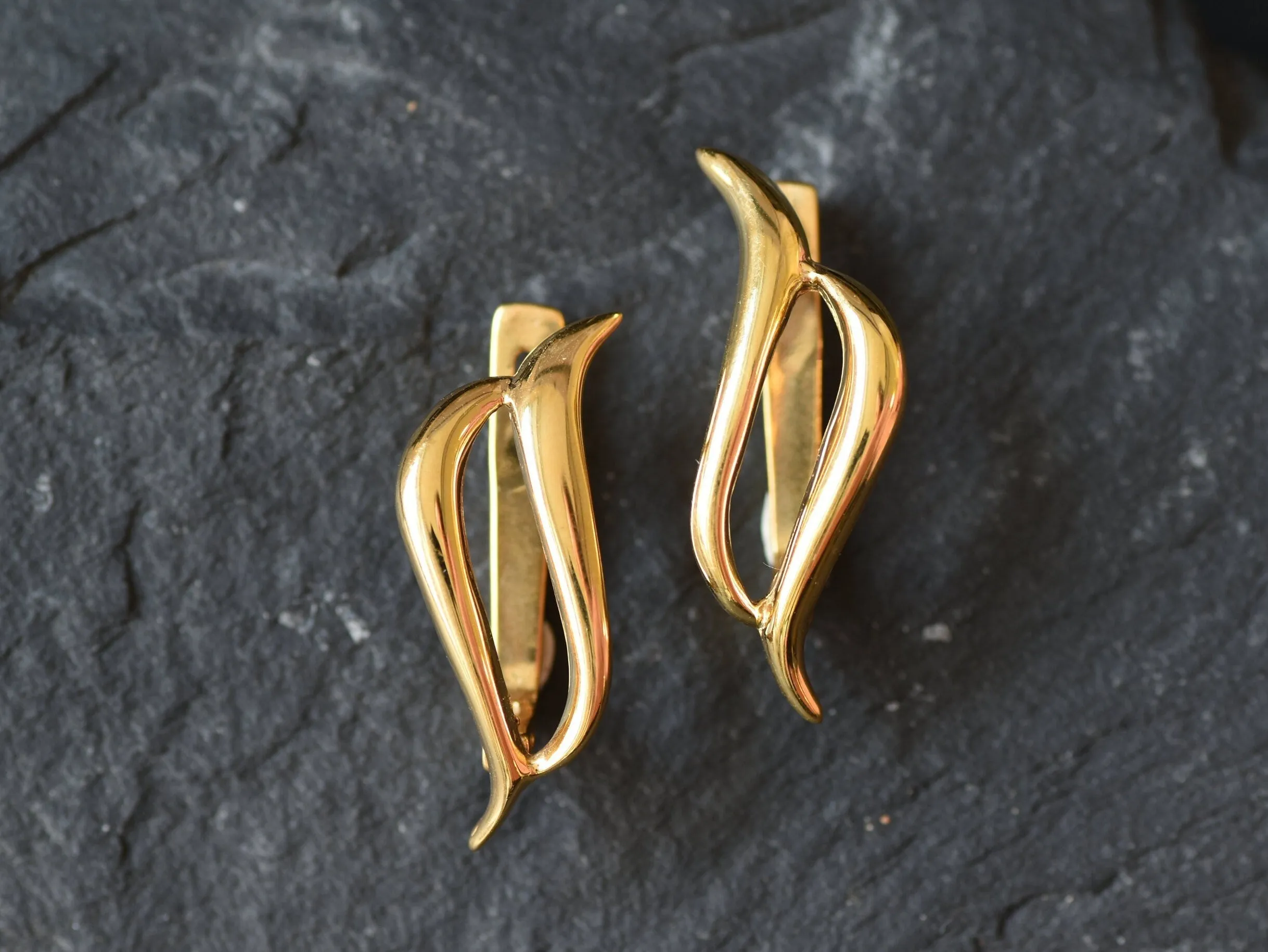 Long Gold Earrings - Artistic Gold Earrings, Gold Women Earrings