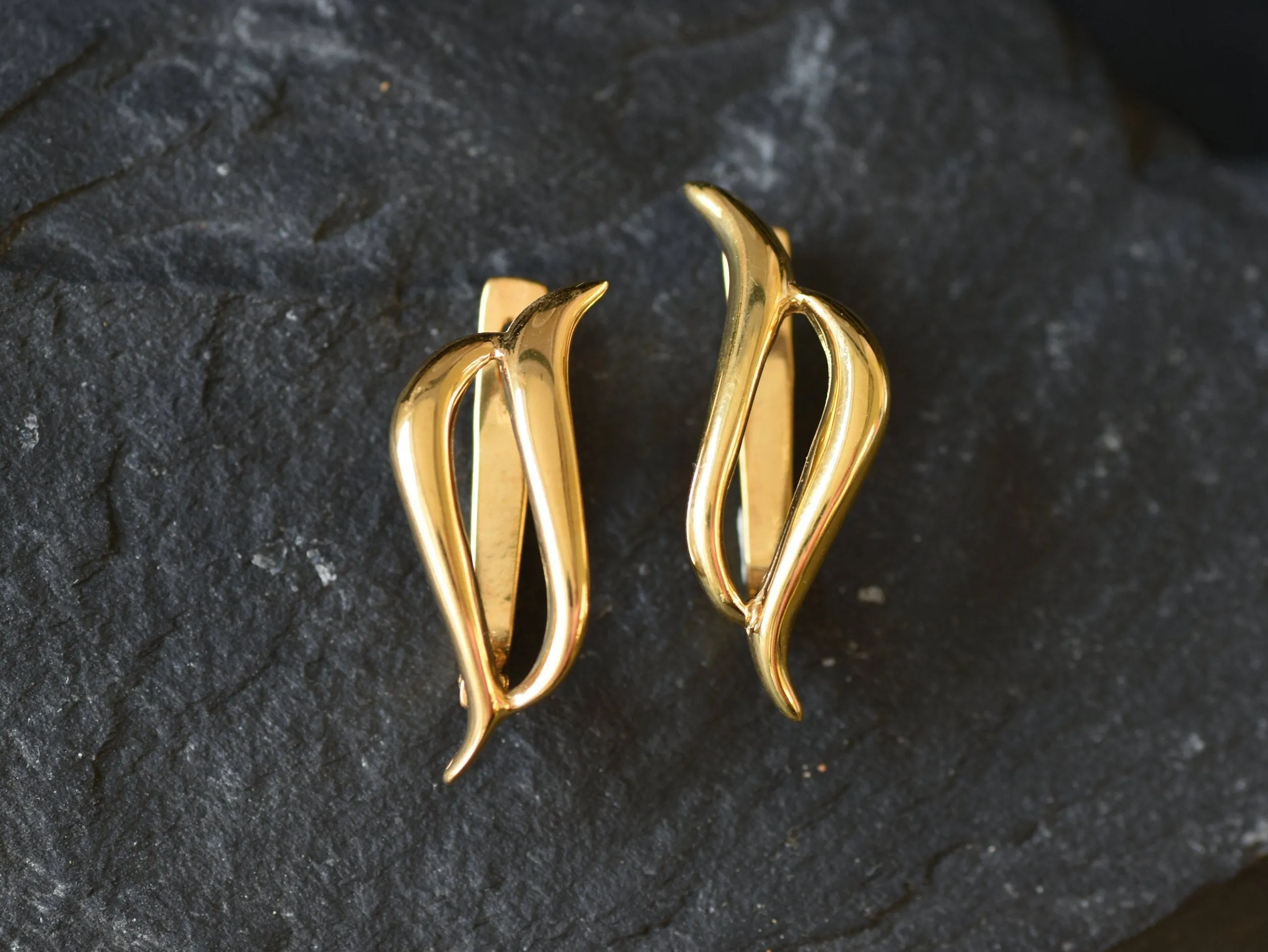 Long Gold Earrings - Artistic Gold Earrings, Gold Women Earrings