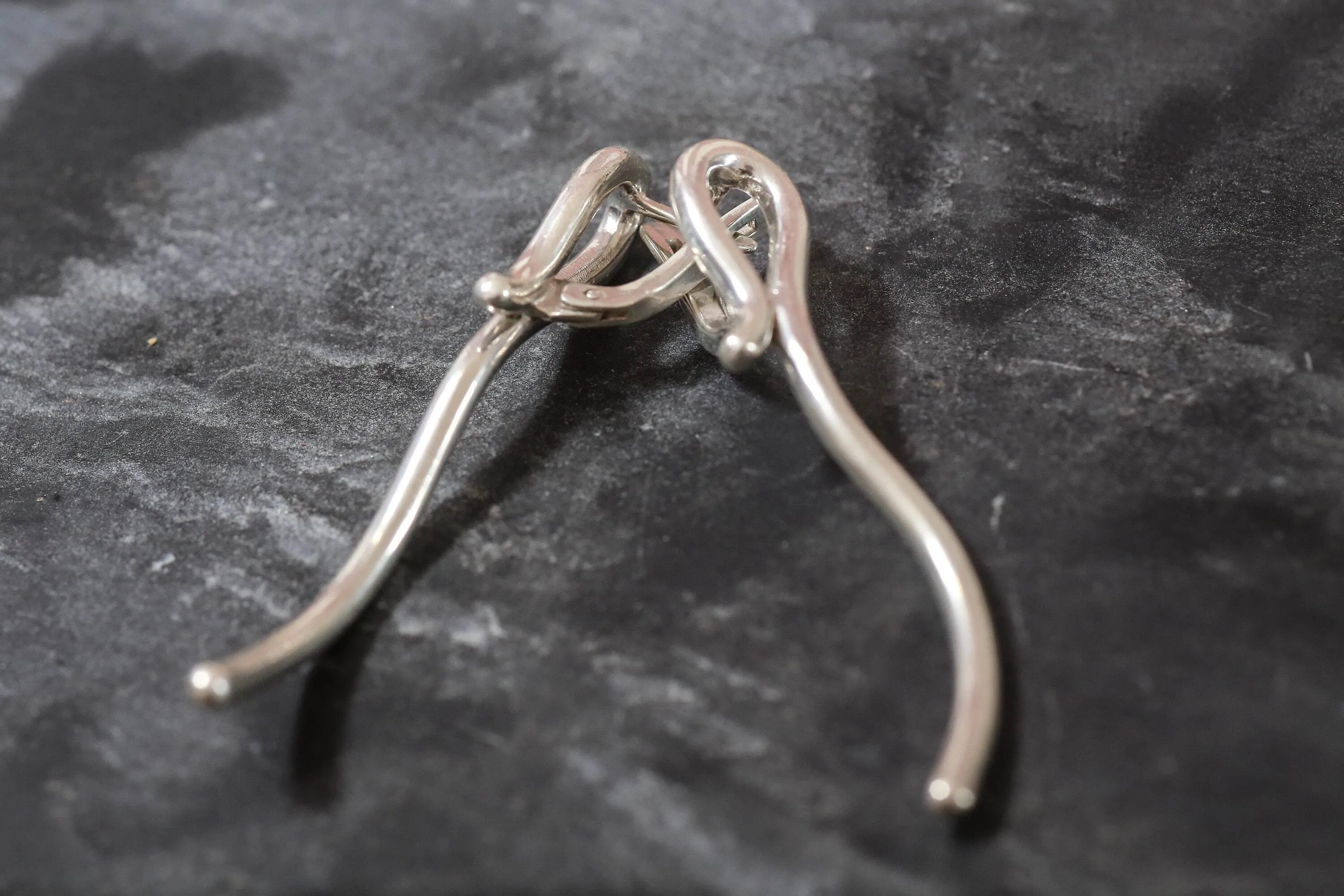 Long Silver Earrings - Curve Drop Earrings - Vintage Line Earrings