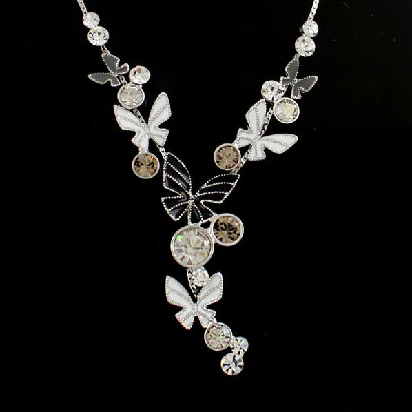 LUX Enamel Butterfly Necklace Earrings Set with Swarovski Rhinestones