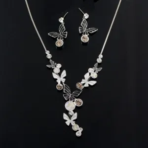 LUX Enamel Butterfly Necklace Earrings Set with Swarovski Rhinestones