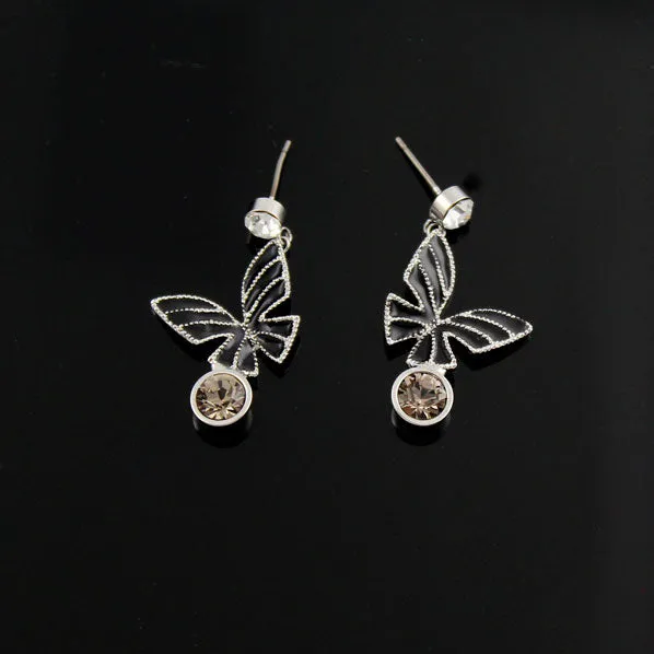 LUX Enamel Butterfly Necklace Earrings Set with Swarovski Rhinestones