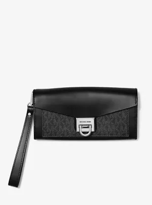 Manhattan Large Viola Leather and Logo Clutch